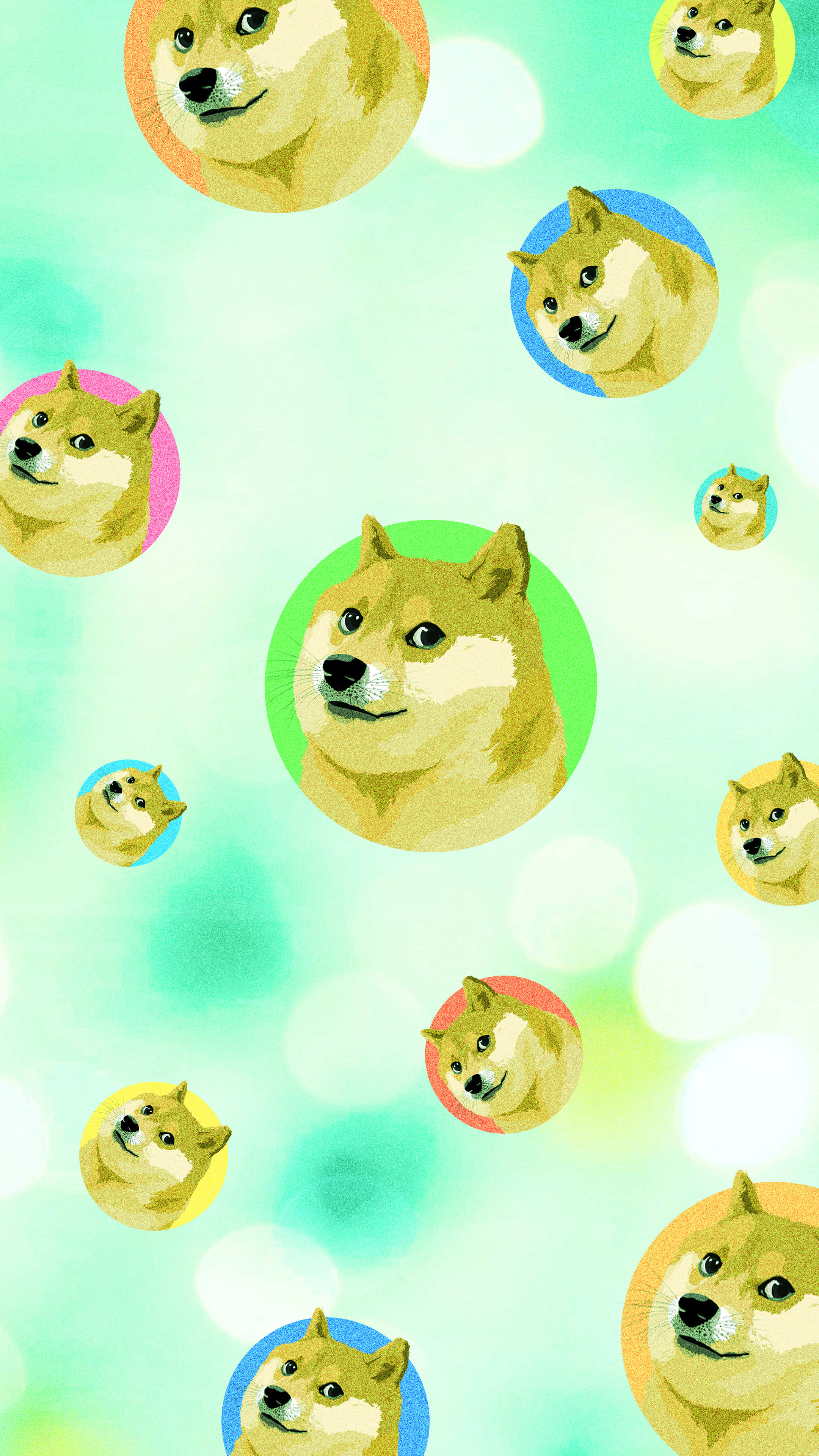 Green Doge, colorful circles, soft gradient background, 4K Phone Wallpaper