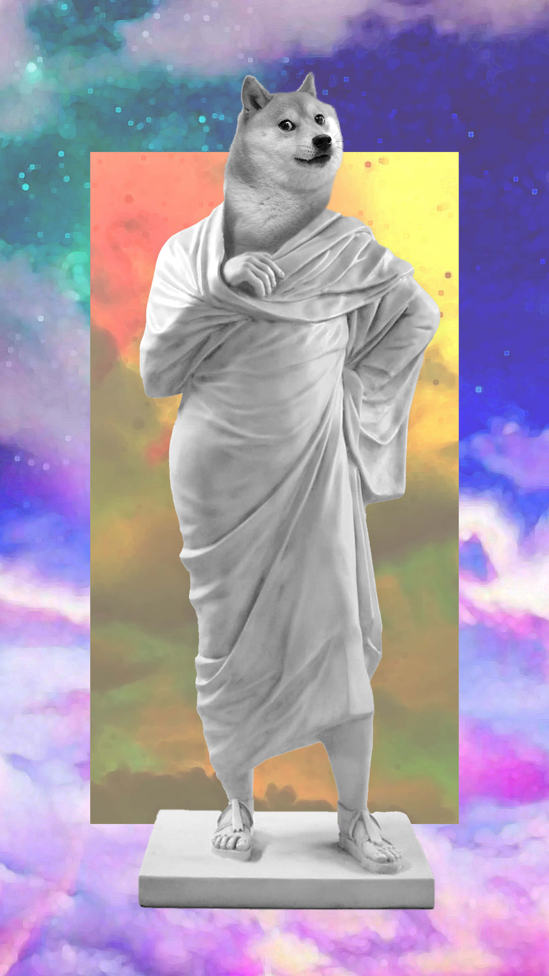 vaporwave, doge, classical robes, 4K Phone Wallpaper