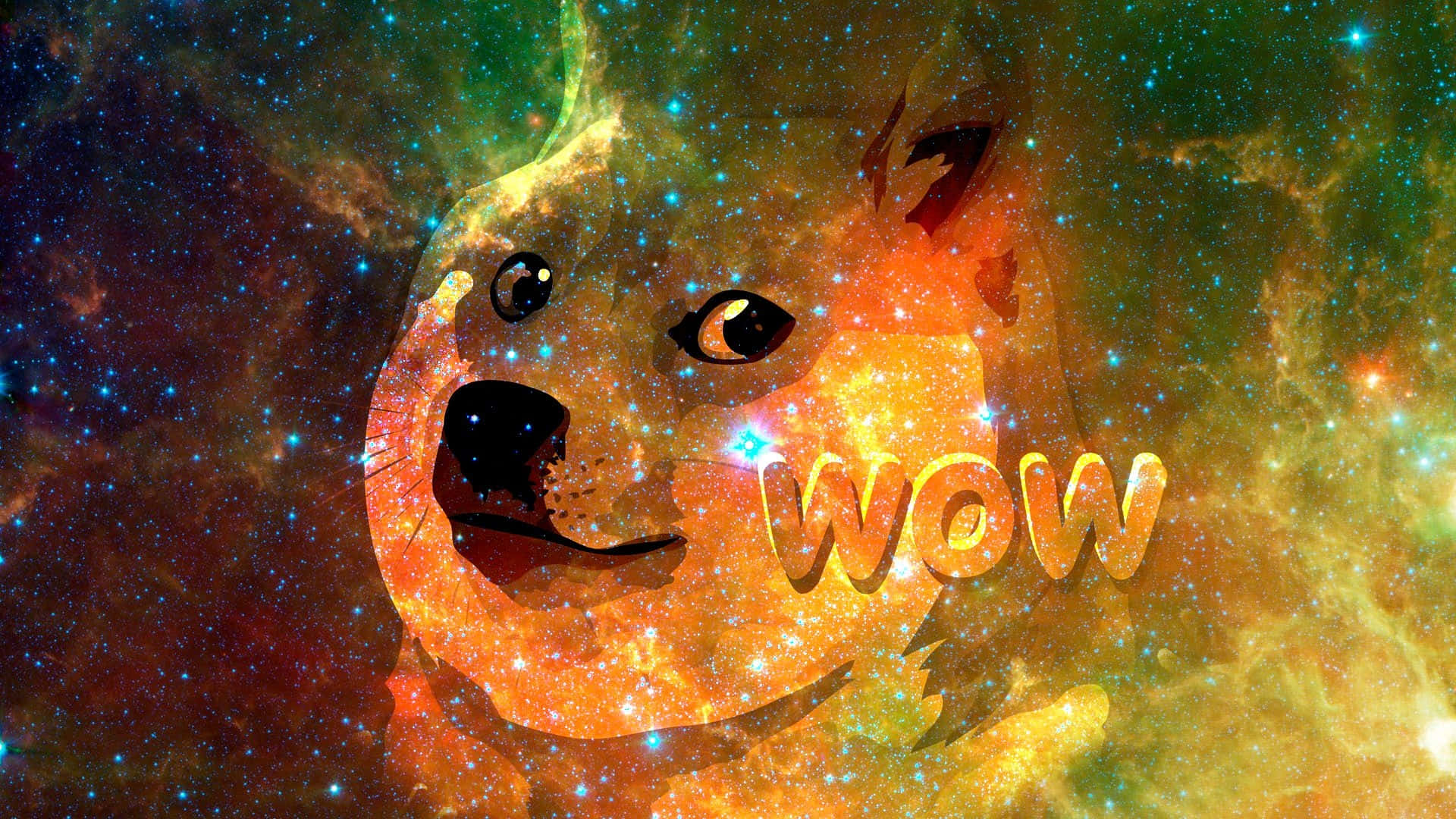 Doge Meme, cosmic doge face, WOW text, Full HD Desktop Wallpaper