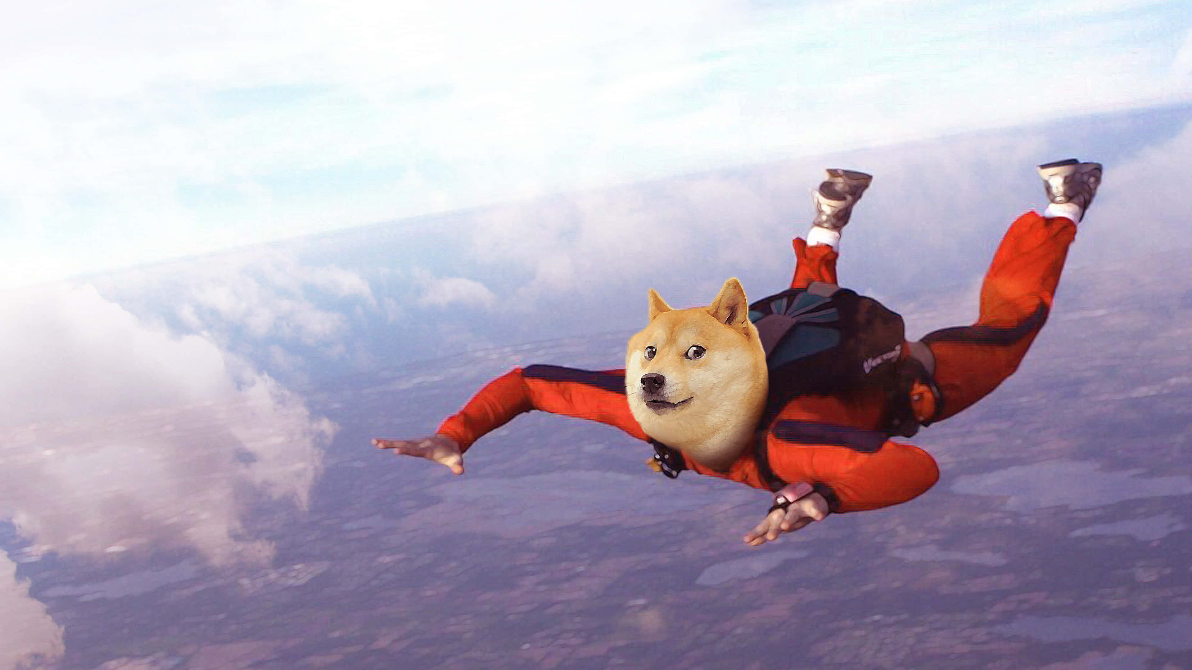 Doge, skydiver, red gear, 4K Desktop Wallpaper