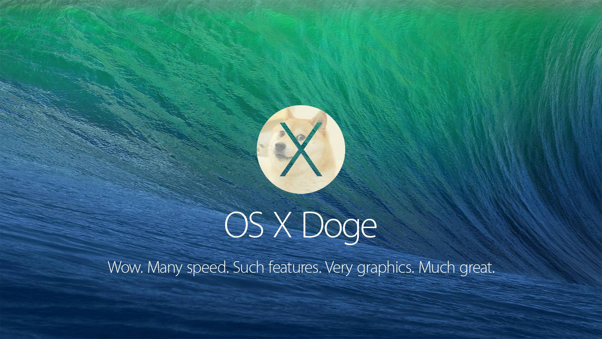 OS X Doge, turquoise wave, circular doge face logo, Full HD Desktop Wallpaper