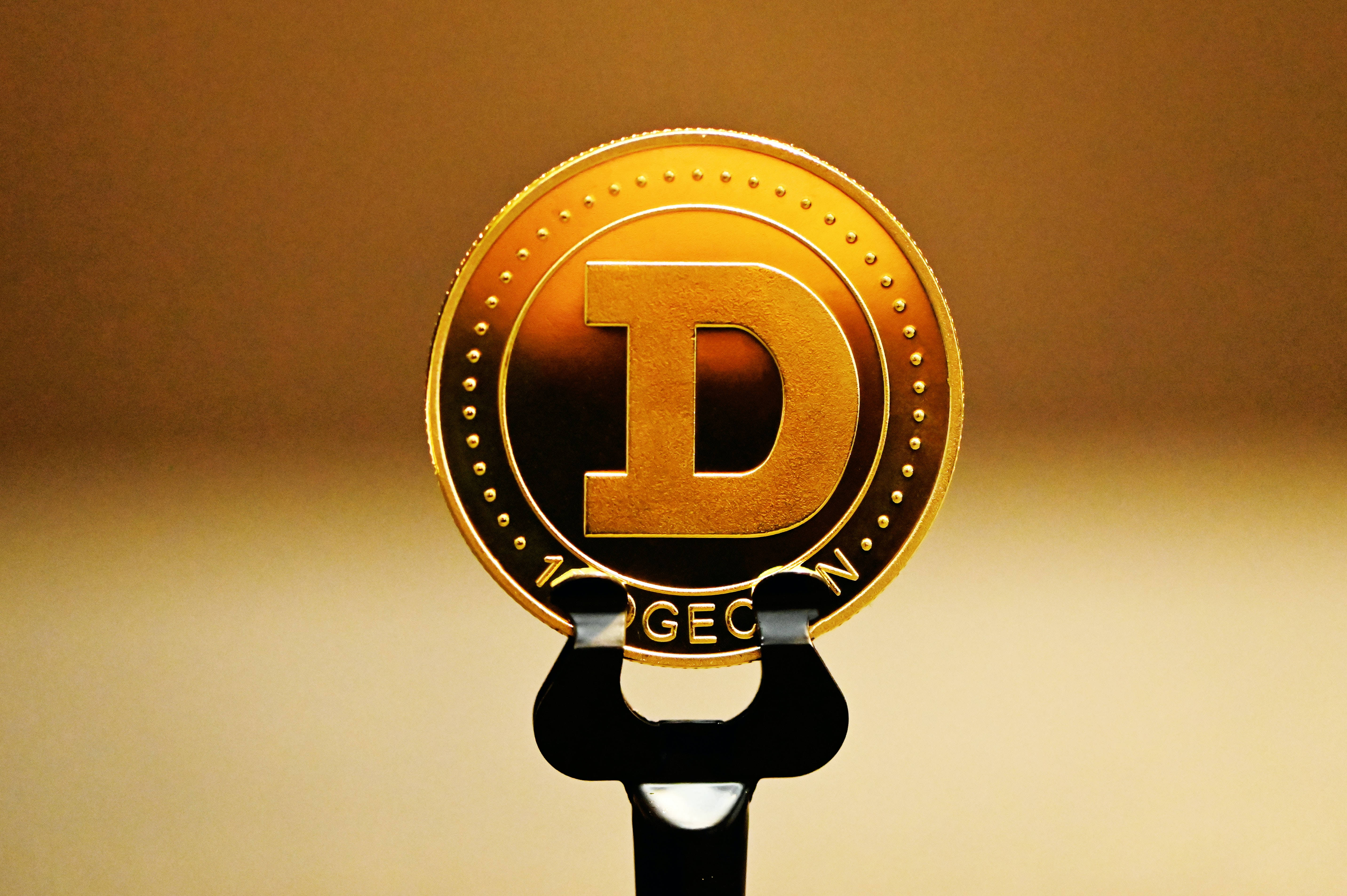 Dogecoin, gold coin, D emblem, 5K Desktop Wallpaper