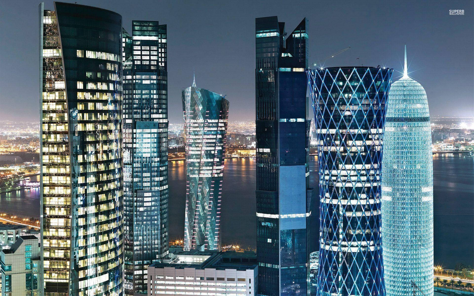 Doha, city skyscraper, glowing windows, Full HD Desktop Wallpaper
