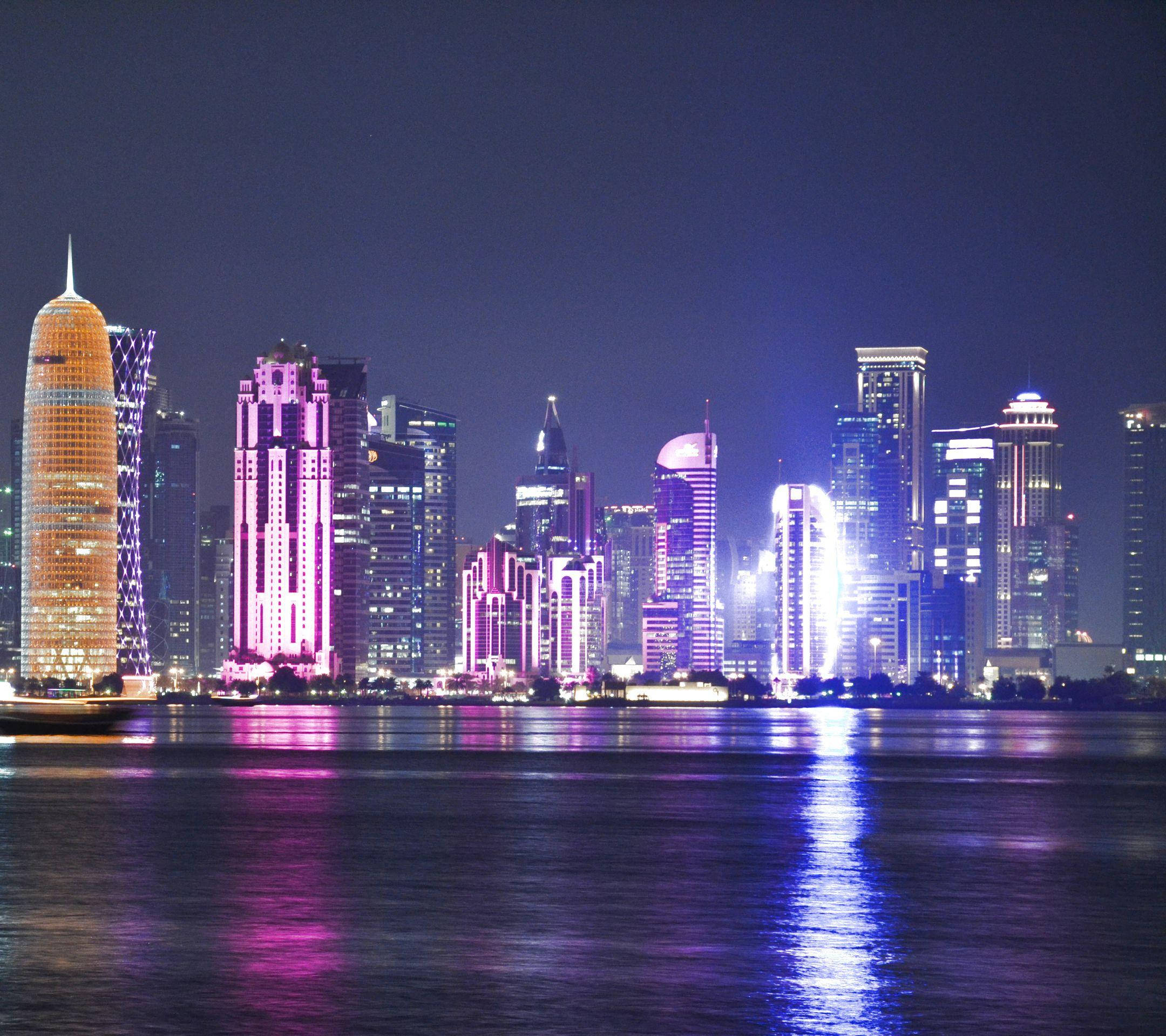 Doha, Pink, Blue, Full HD Desktop Wallpaper