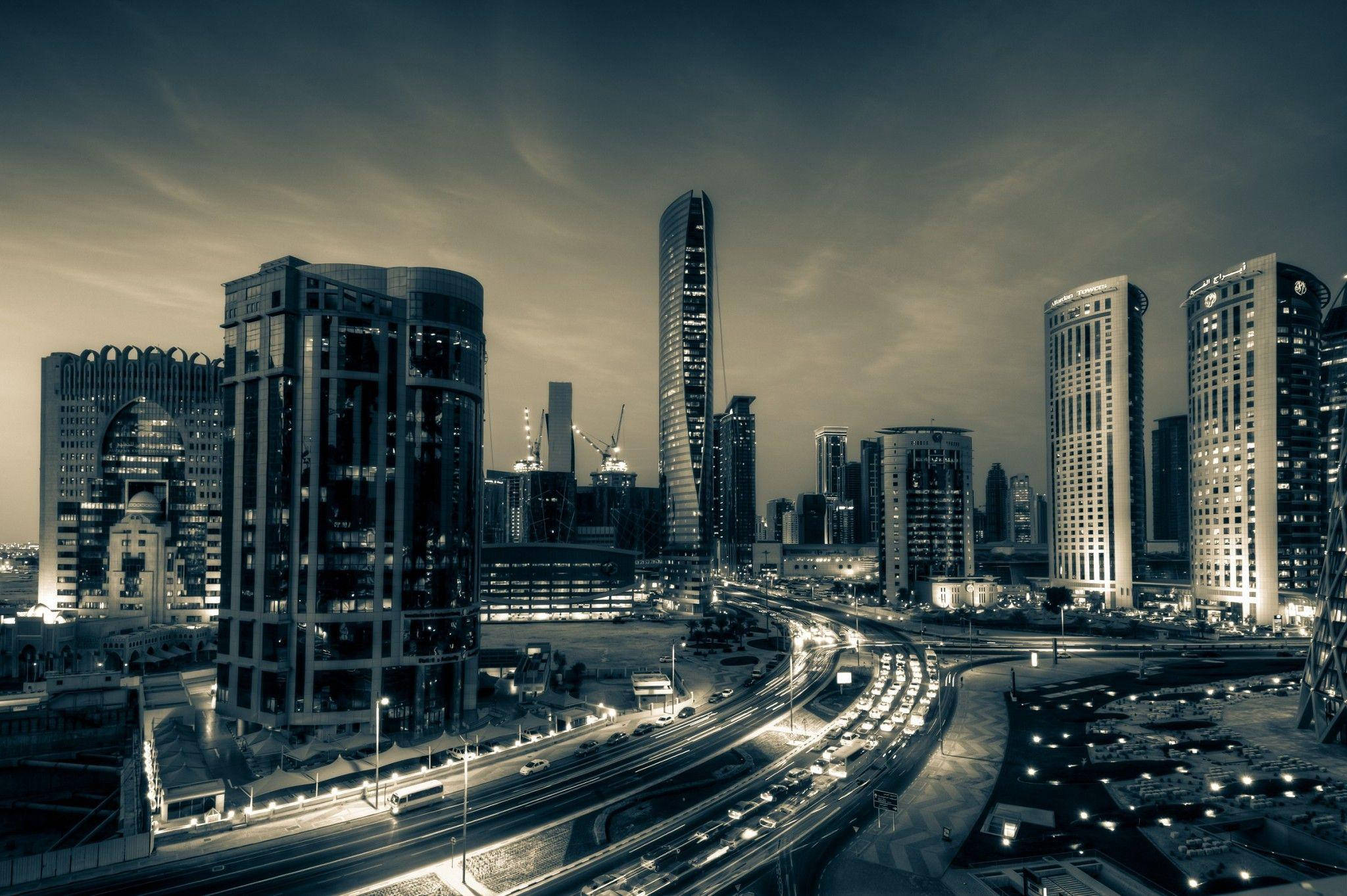 Doha, cityscape, dusk, Full HD Desktop Wallpaper