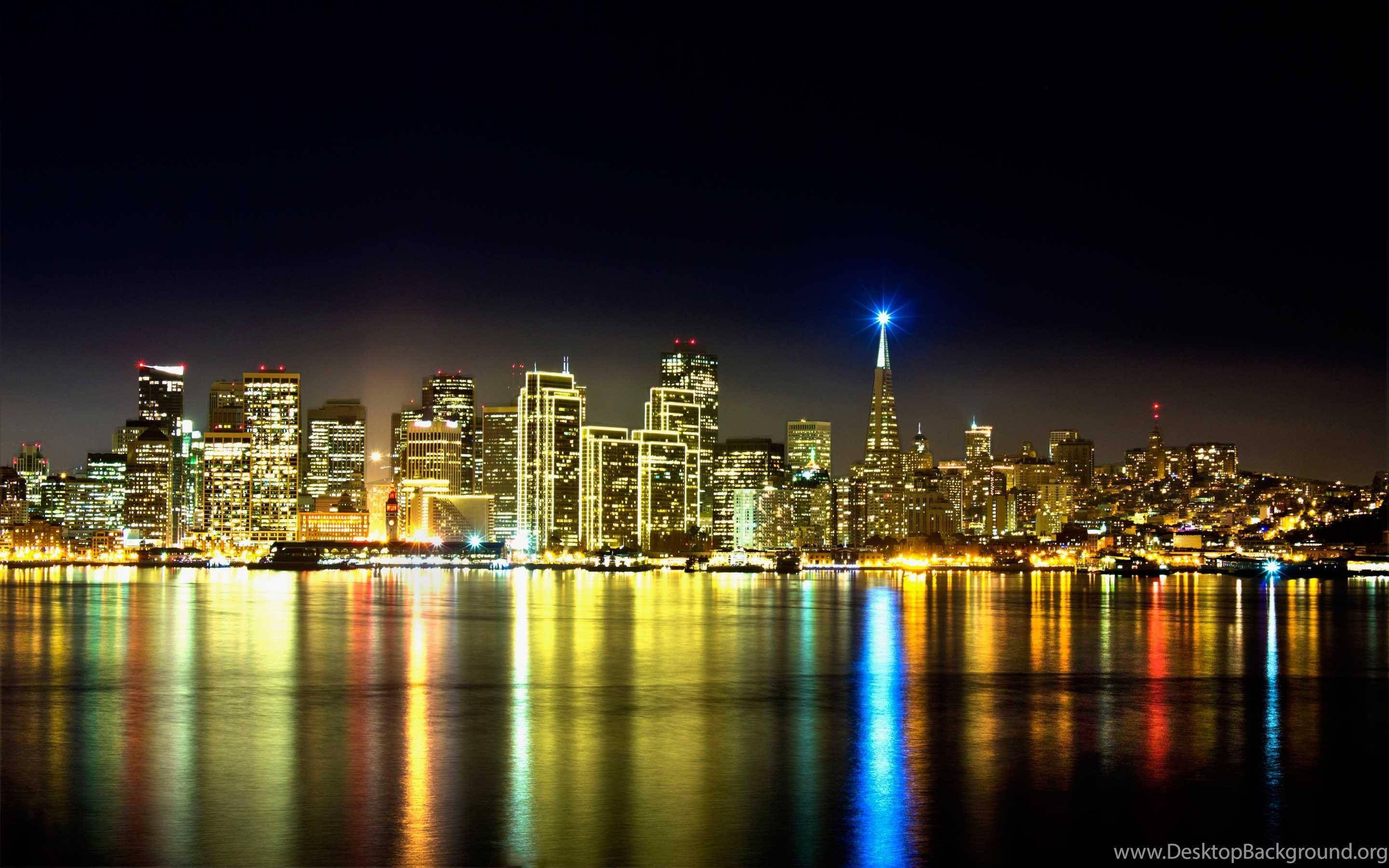 Doha, nighttime cityscape, illuminated skyscrapers, 2K Desktop Wallpaper