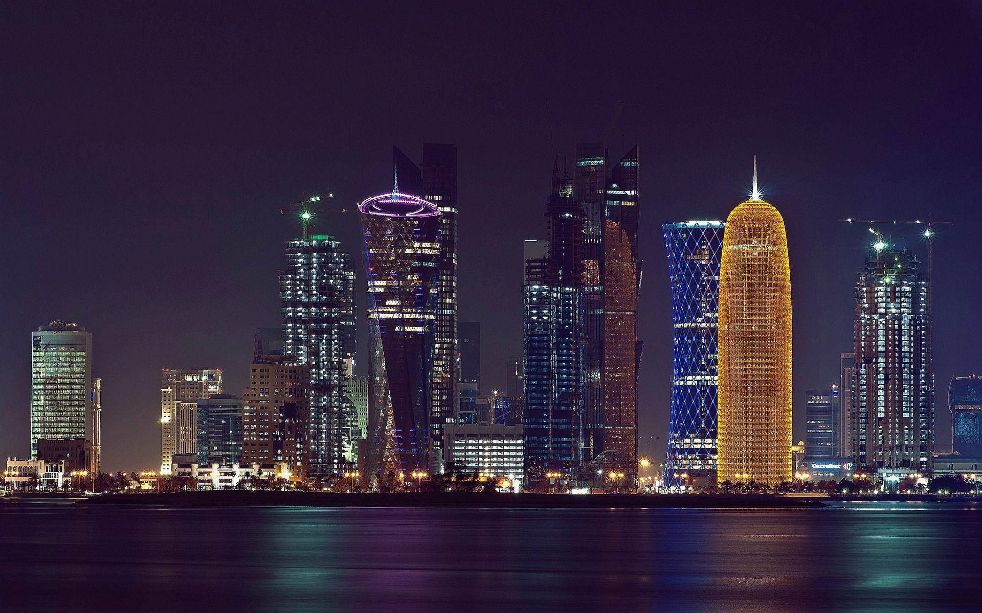 Doha, nighttime, cityscape, Full HD Desktop Wallpaper
