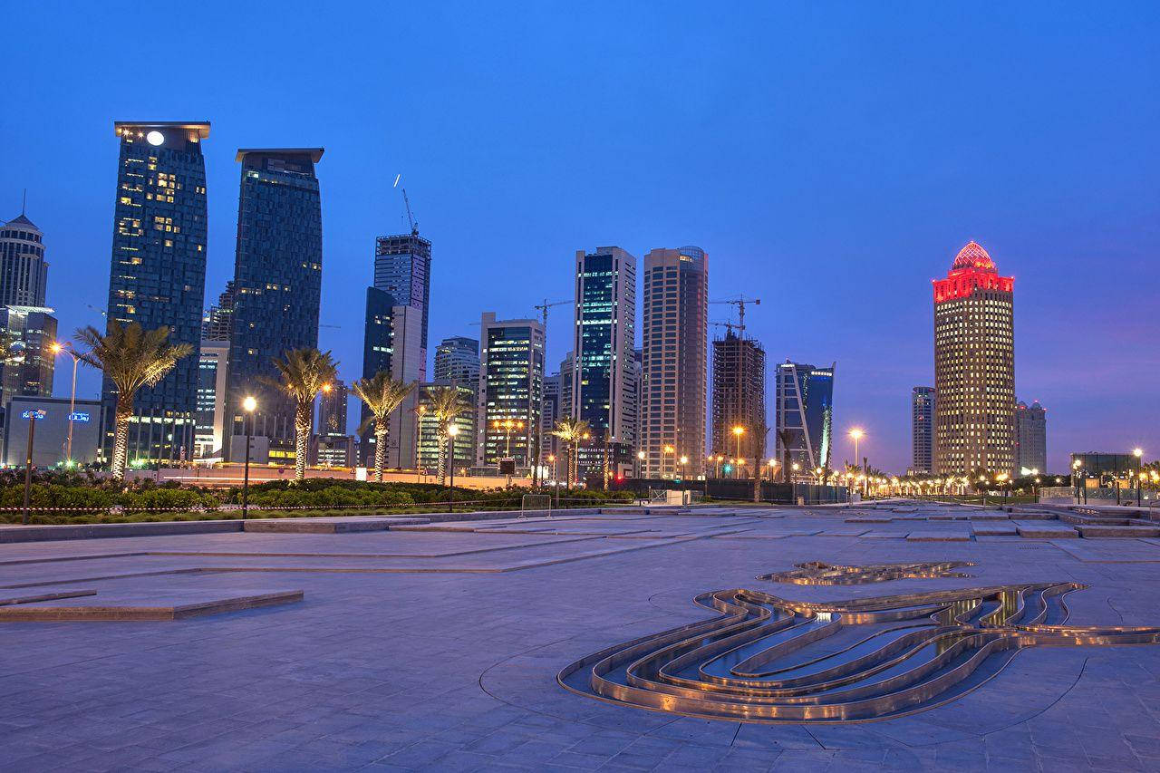 Doha, twilight, cityscape, HD Desktop Wallpaper