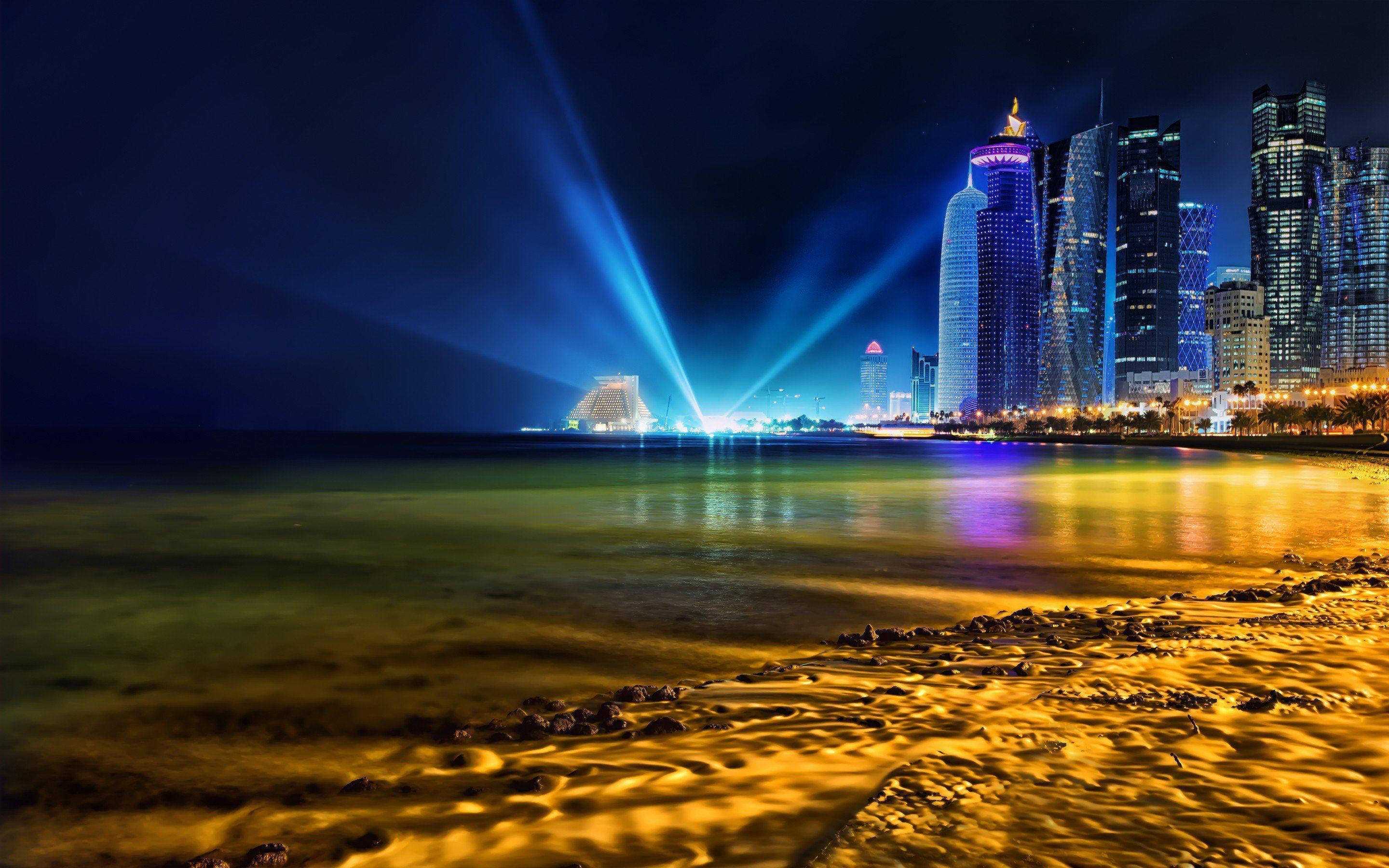 Doha, beach, night, 2K Desktop Wallpaper