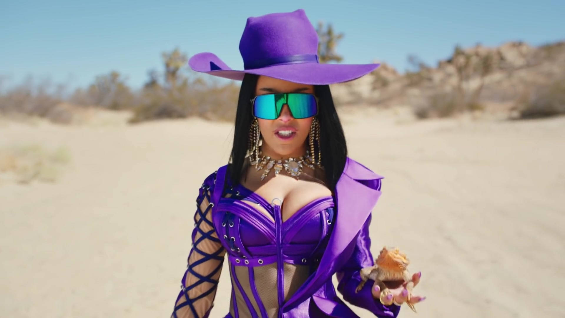 Doja Cat, purple, cowboy outfit, Full HD Desktop Wallpaper