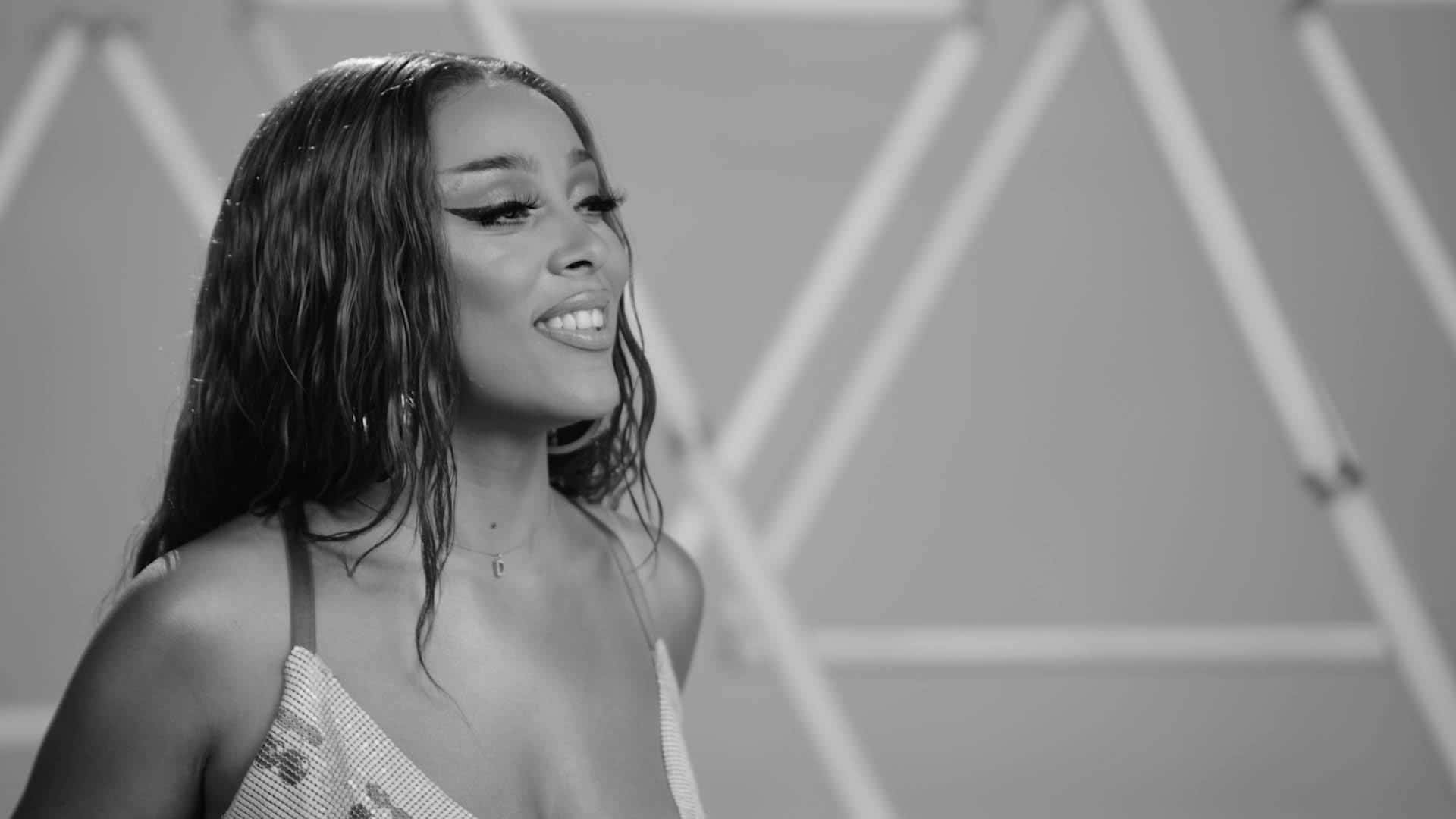 Doja Cat, black and white, geometric triangular background, Full HD Desktop Wallpaper