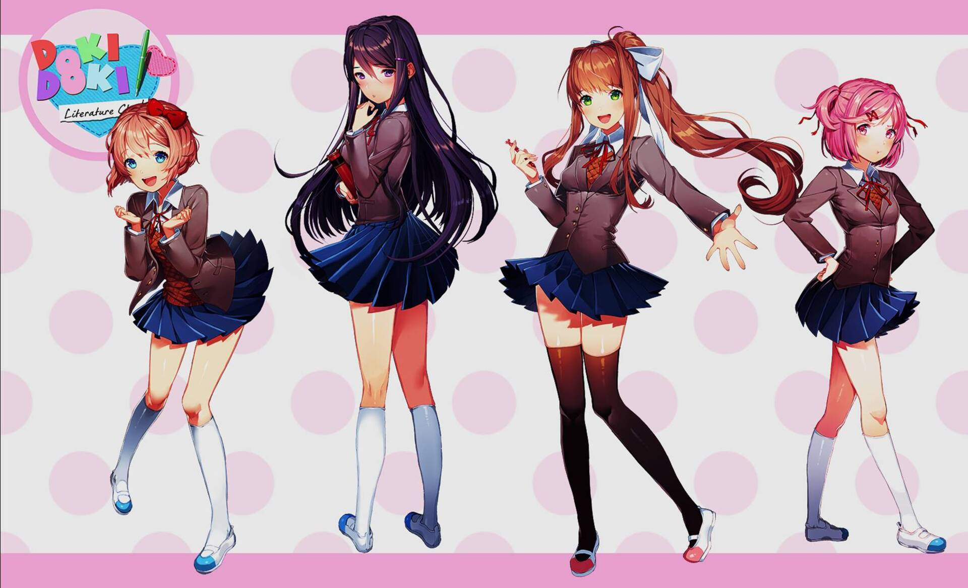 Doki Doki Literature Club, anime girls, school uniforms, Full HD Desktop Wallpaper