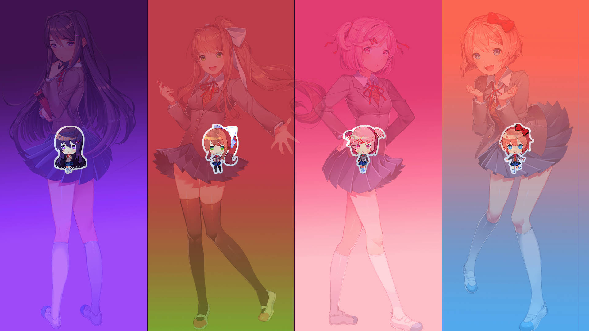 Doki Doki Literature Club, anime girls, school uniforms, Full HD Desktop Wallpaper