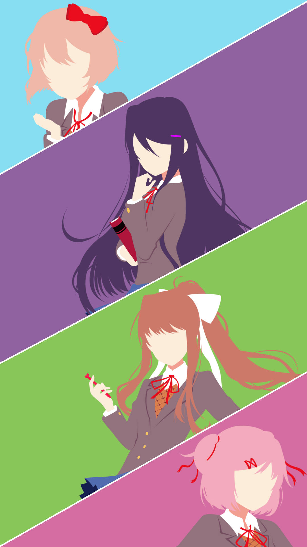 Doki Doki Literature Club, anime girls, school uniforms, Full HD Phone Wallpaper