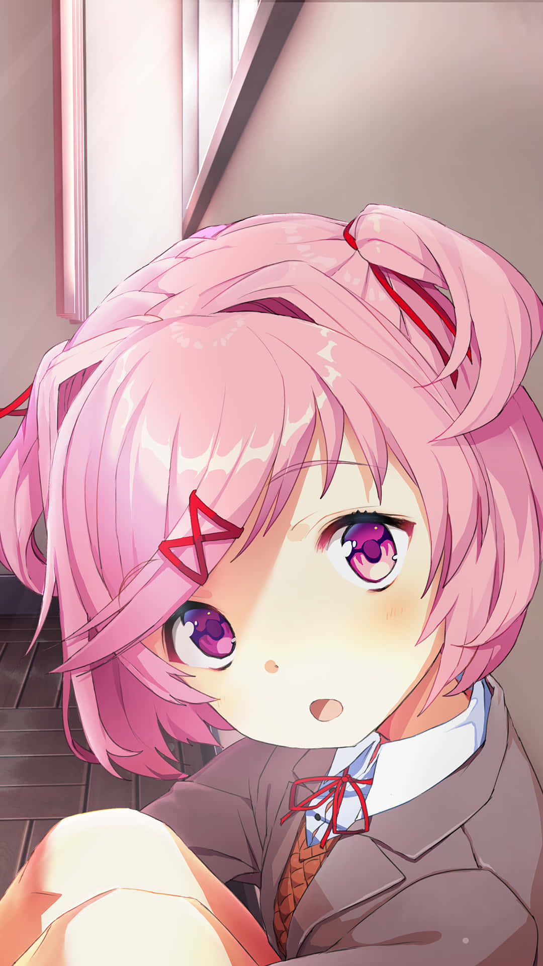 Doki Doki, anime girl, pink hair, Full HD Phone Wallpaper