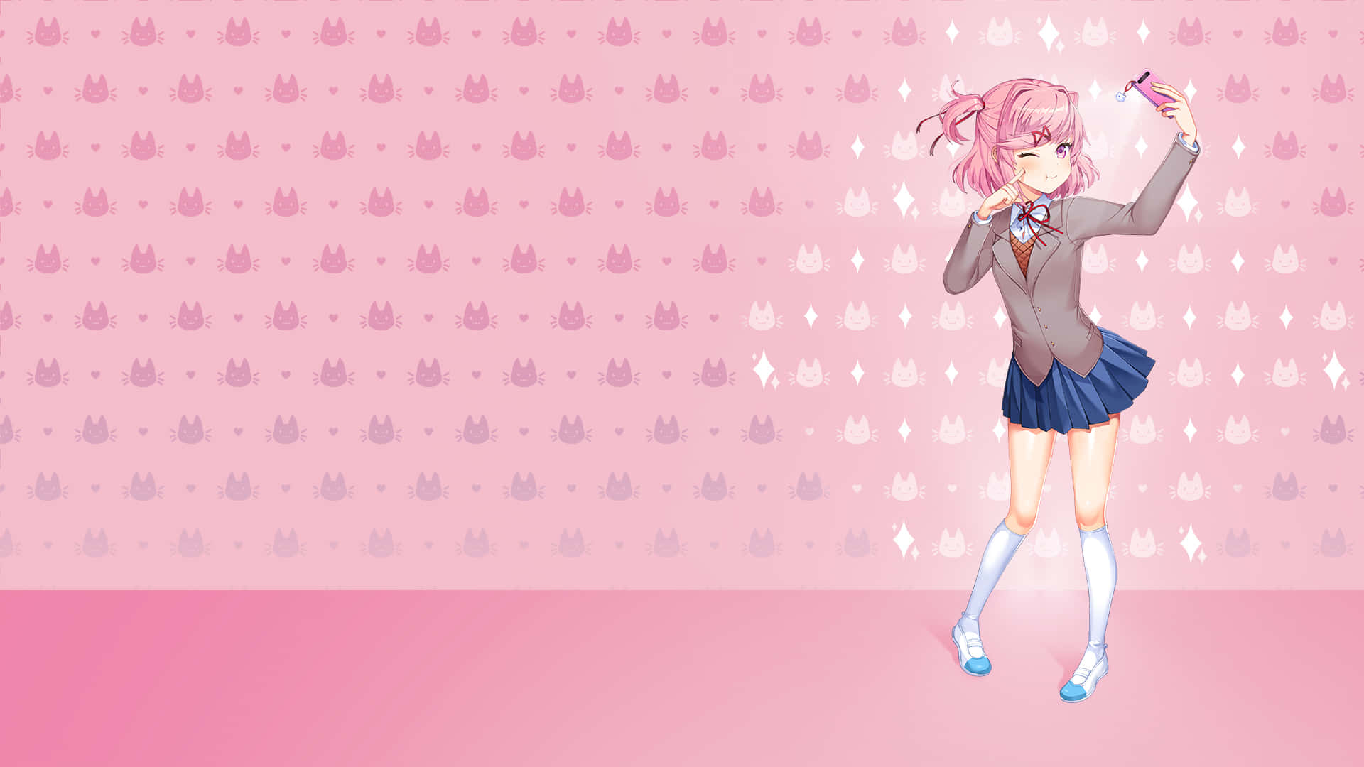 Doki Doki, anime girl, pink hair, Full HD Desktop Wallpaper