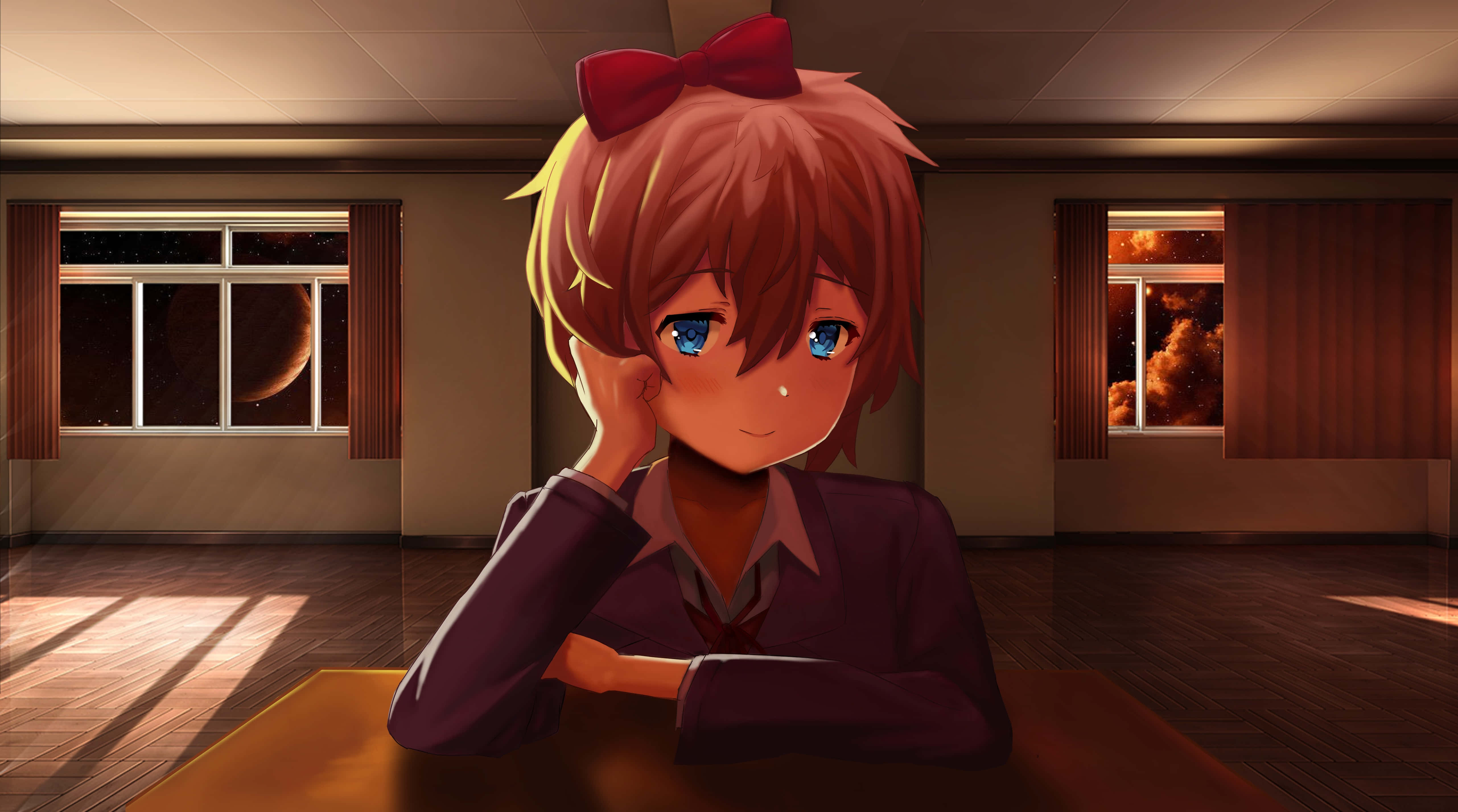 Doki Doki, anime girl, red hair, 5K Desktop Wallpaper