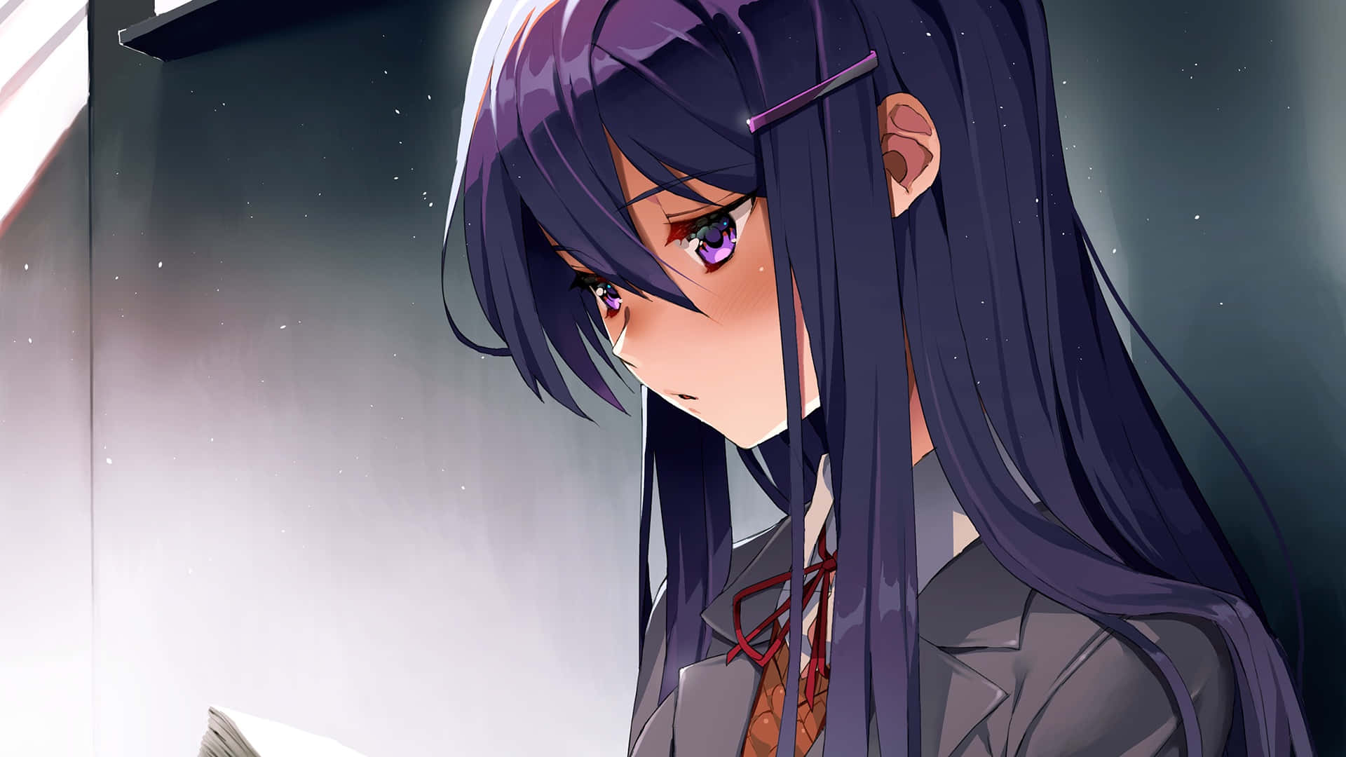 Doki Doki, anime girl, long dark hair, Full HD Desktop Wallpaper