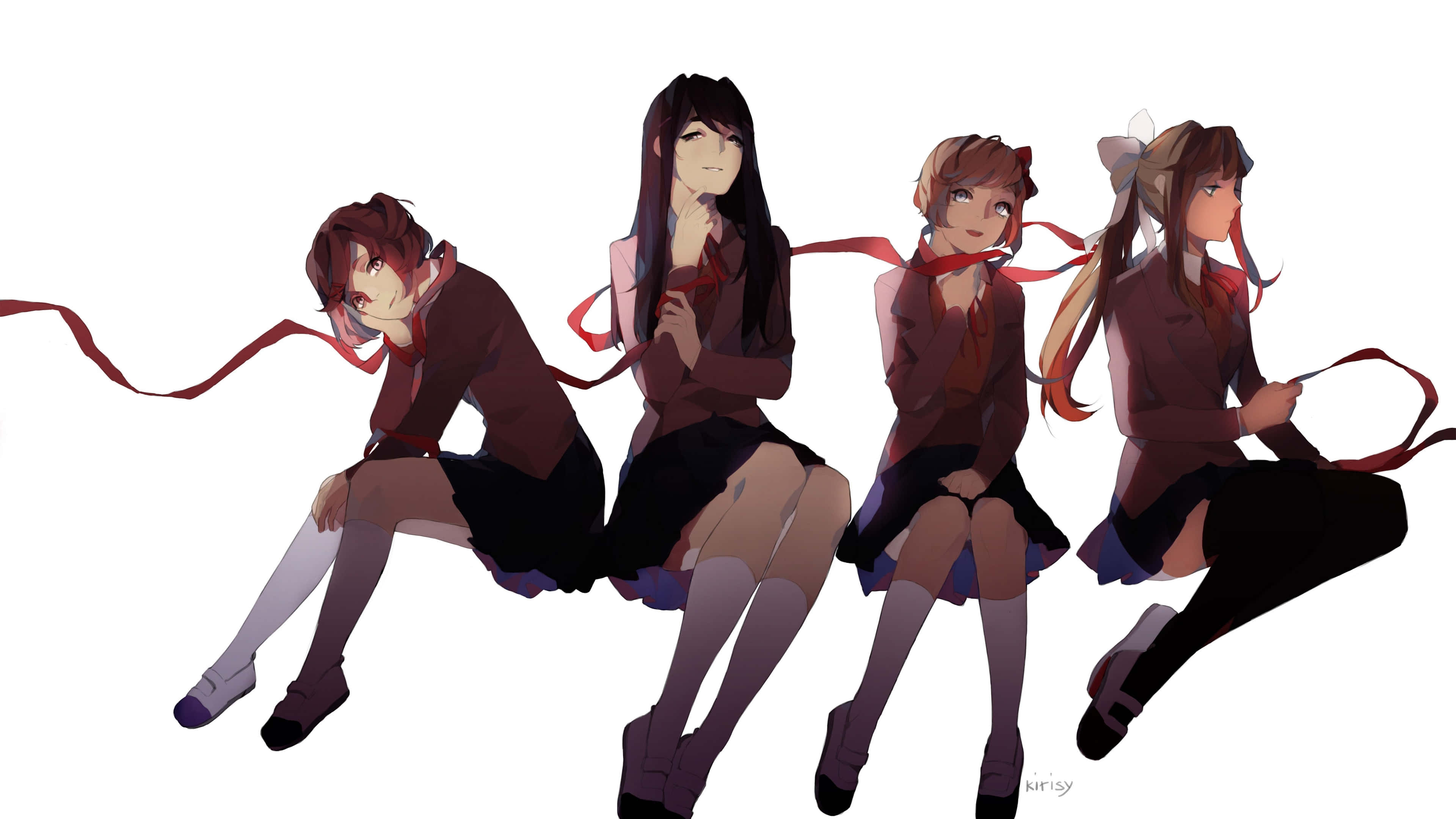Doki Doki, anime girls, school uniforms, 4K Desktop Wallpaper