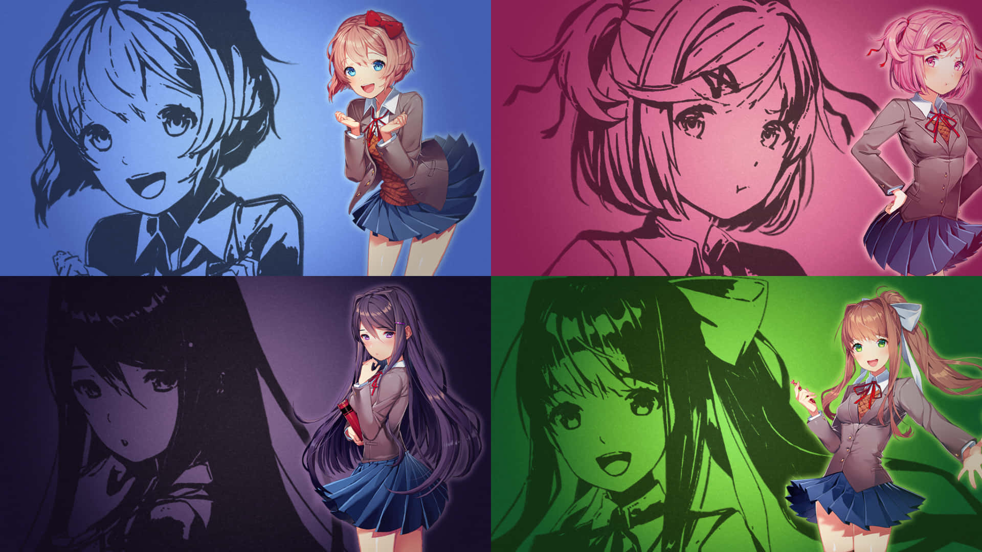 Doki Doki, anime girls, school uniforms, Full HD Desktop Wallpaper