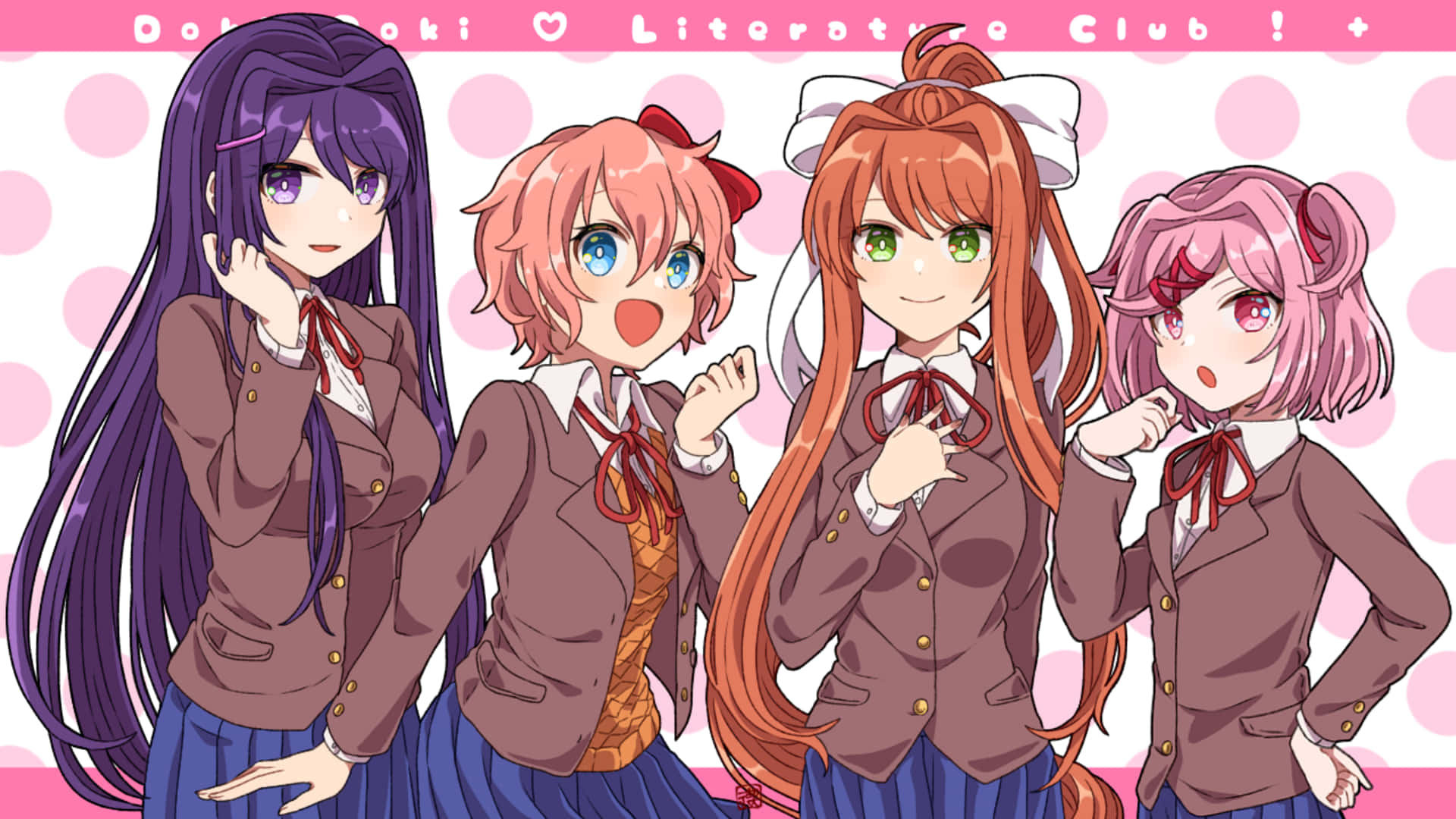 Doki Doki, anime girls, school uniforms, Full HD Desktop Wallpaper