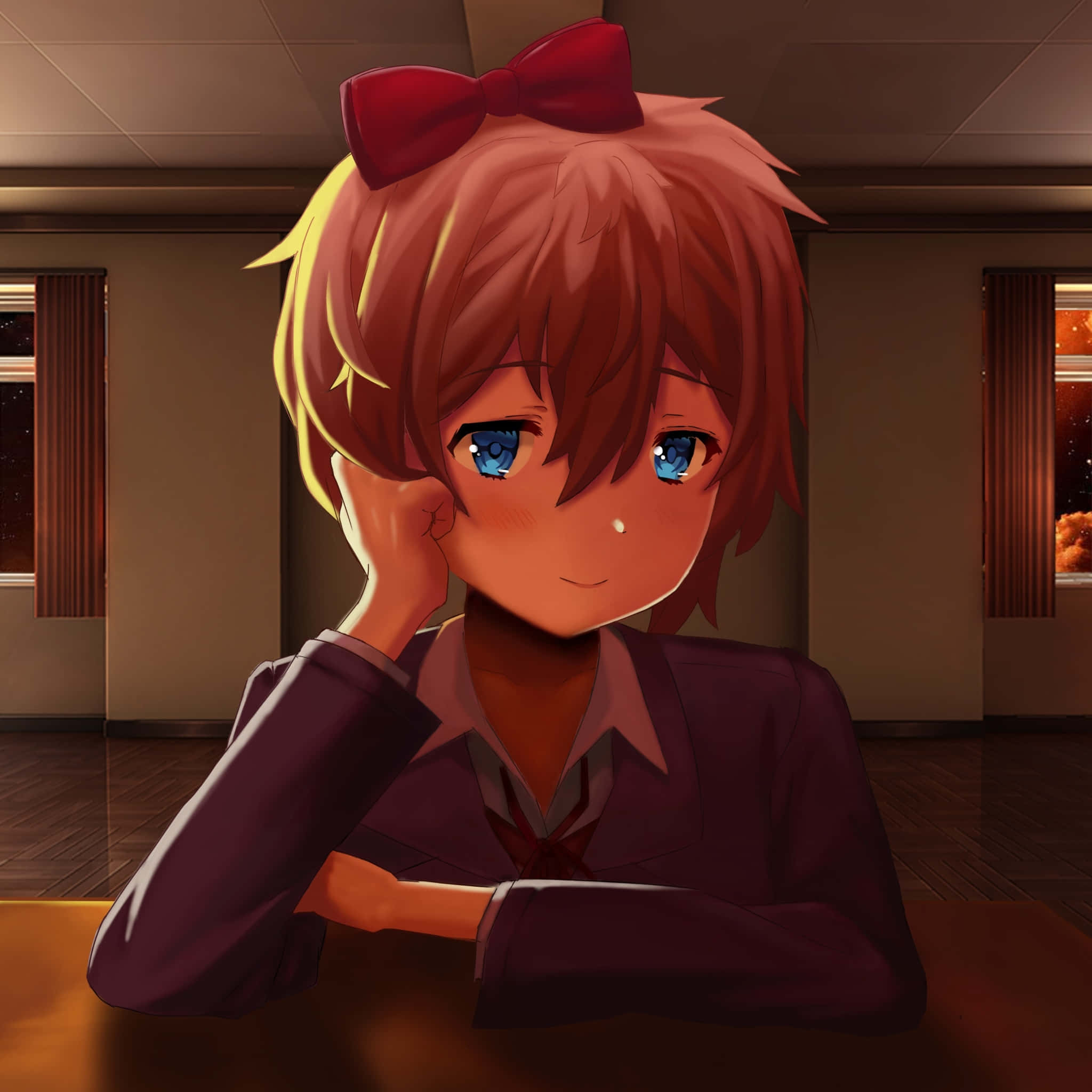 Doki Doki, anime girl, red hair, Full HD Desktop Wallpaper