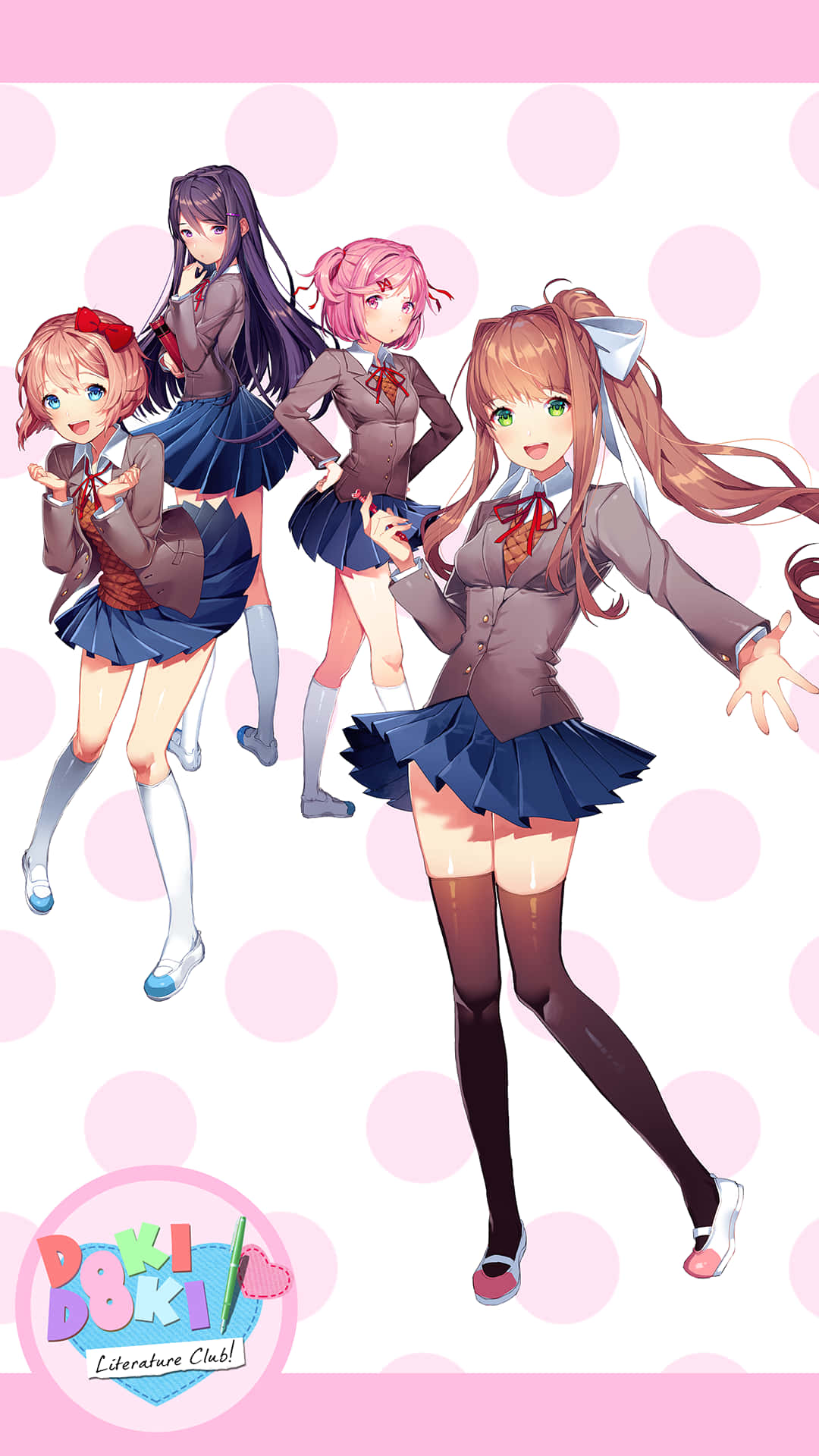 Doki Doki, anime girls, school uniforms, Full HD Phone Wallpaper