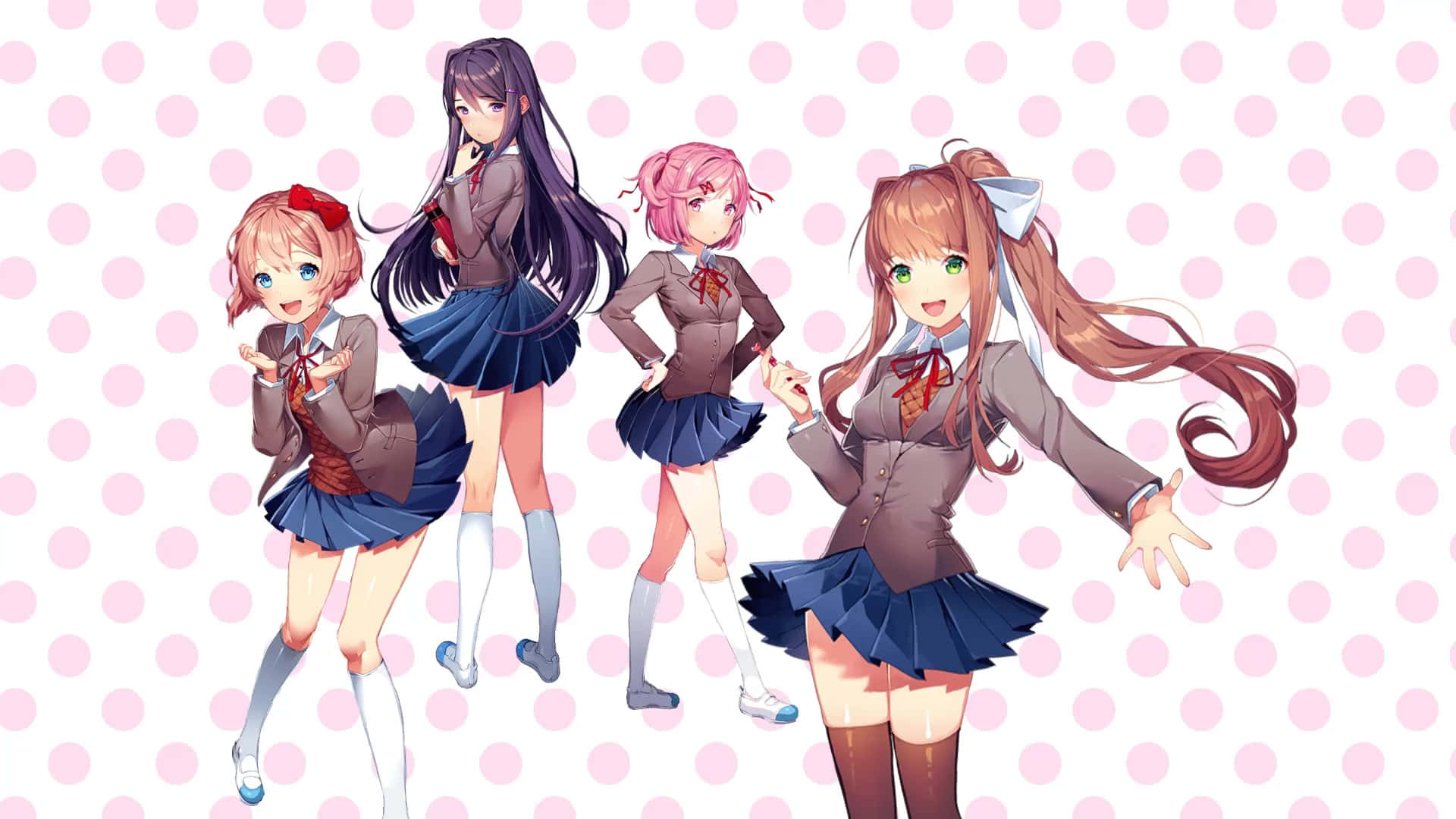 Doki Doki, anime girls, school uniforms, Full HD Desktop Wallpaper