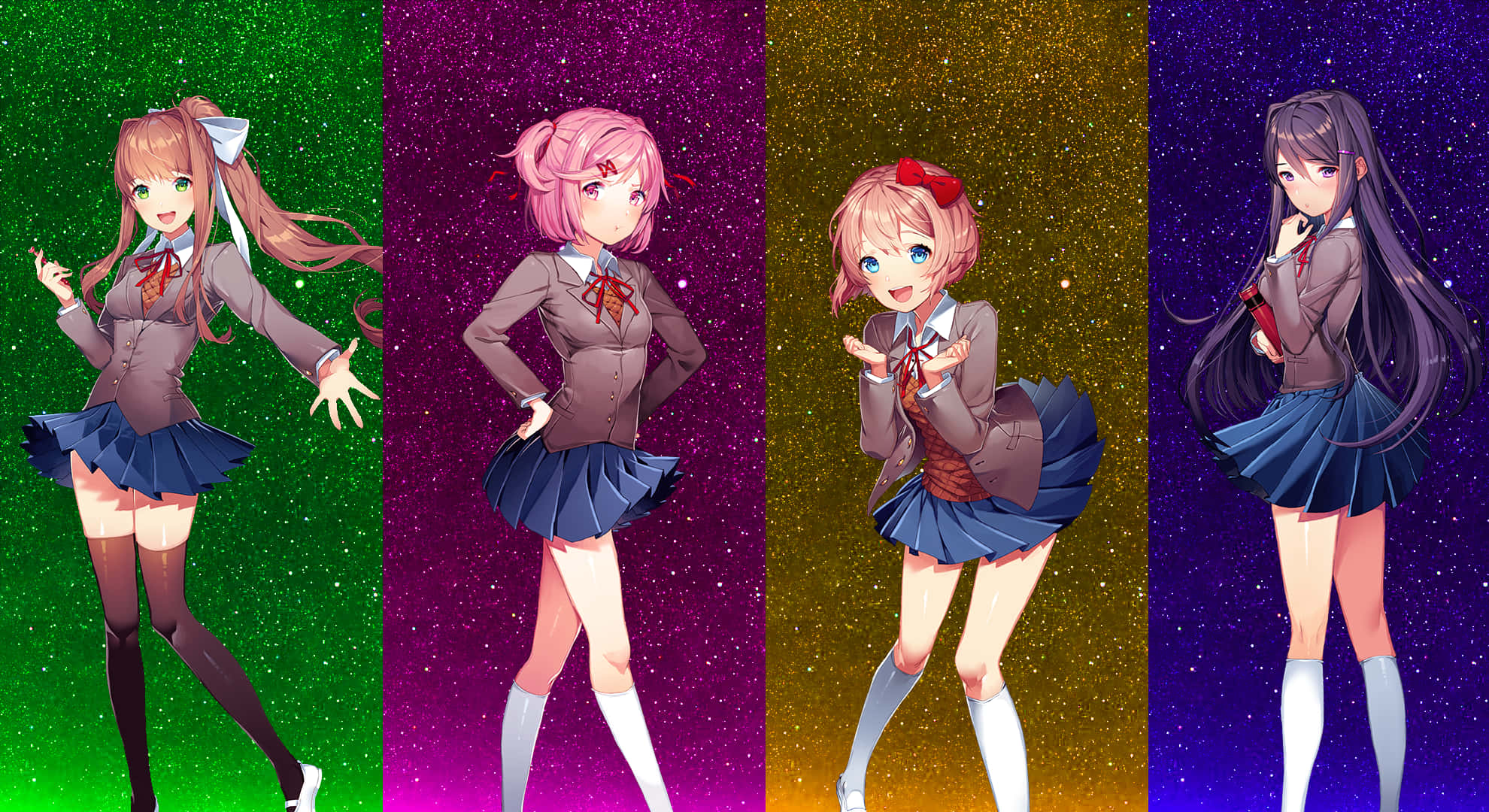 Doki Doki, anime girls, school uniforms, Full HD Desktop Wallpaper