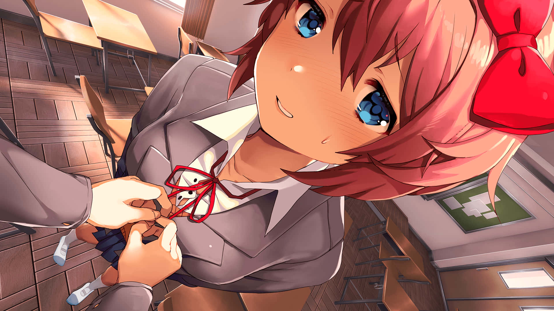 Doki Doki, anime girl, red hair, Full HD Desktop Wallpaper