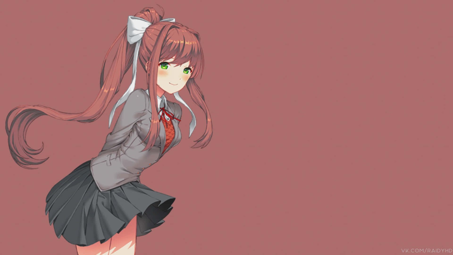 Doki Doki, anime girl, long red hair, Full HD Desktop Wallpaper
