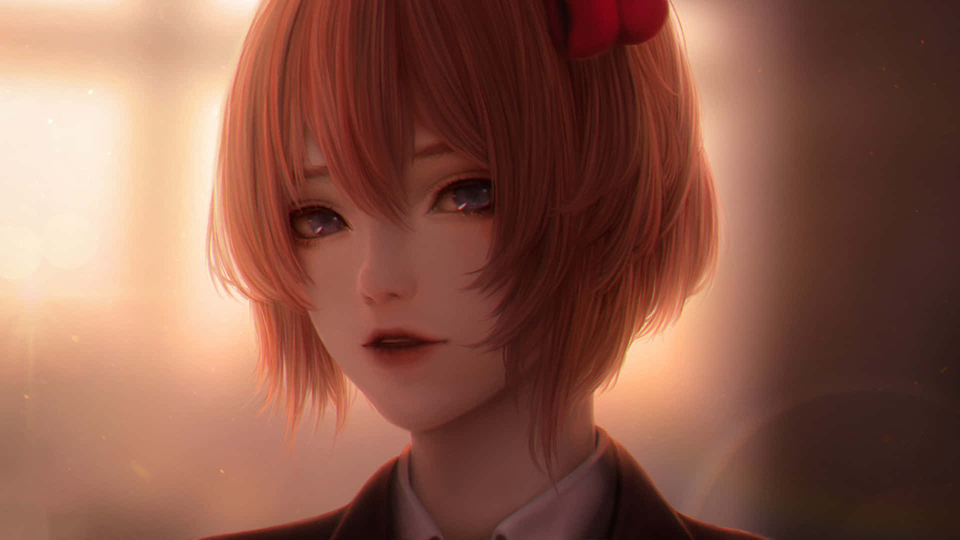 Doki Doki, anime girl, short pink hair, Full HD Desktop Wallpaper