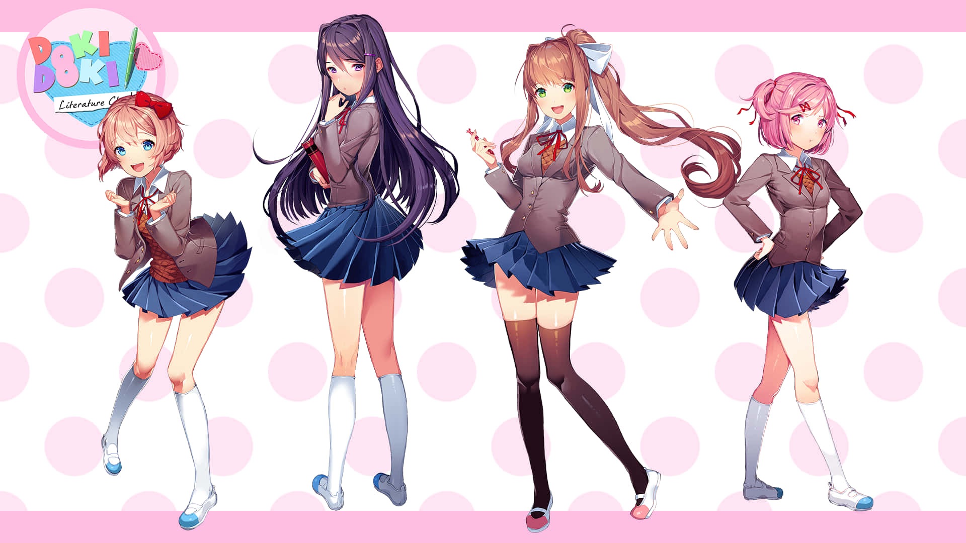 Doki Doki, anime girls, school uniforms, Full HD Desktop Wallpaper