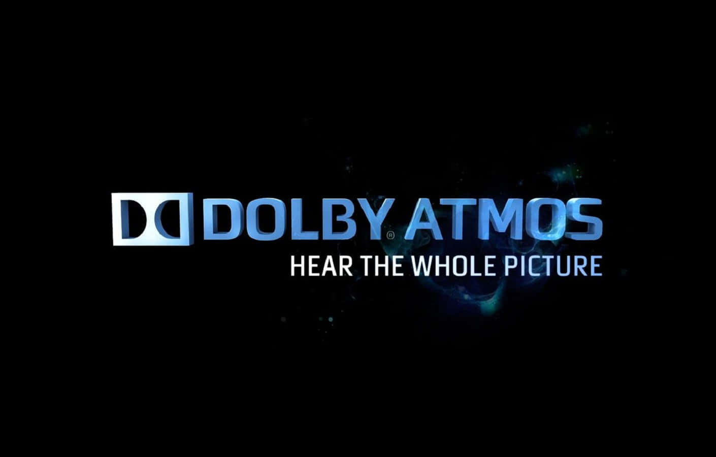 Dolby Atmos, electric blue, dark cosmic background, HD Desktop Wallpaper