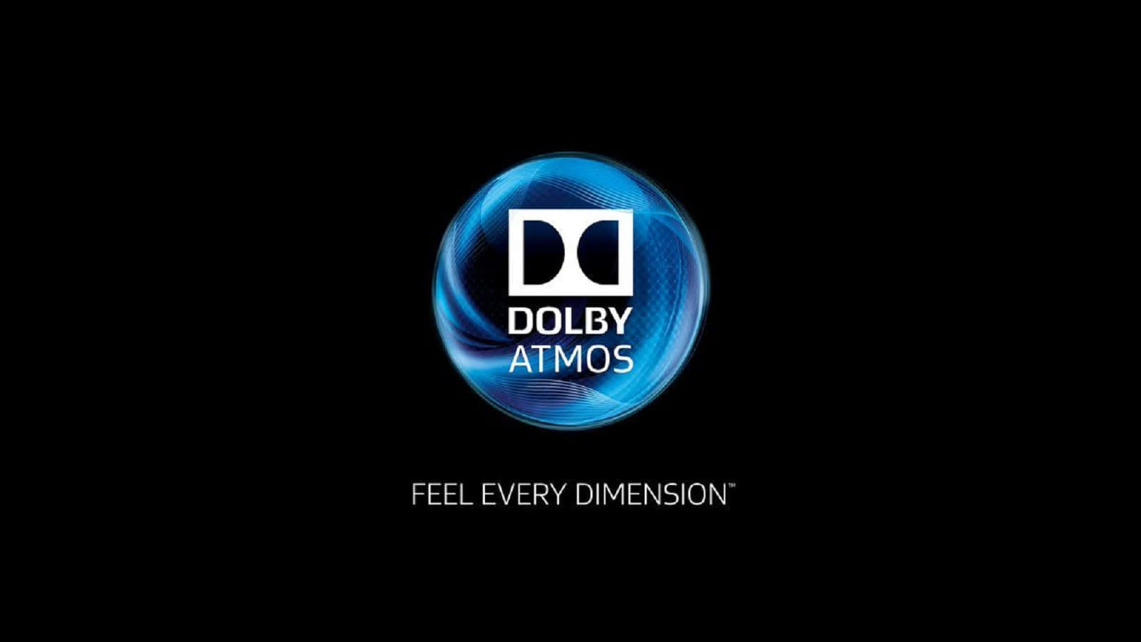 Dolby Atmos, glowing blue Dolby Atmos logo, swirling light effects, HD Desktop Wallpaper