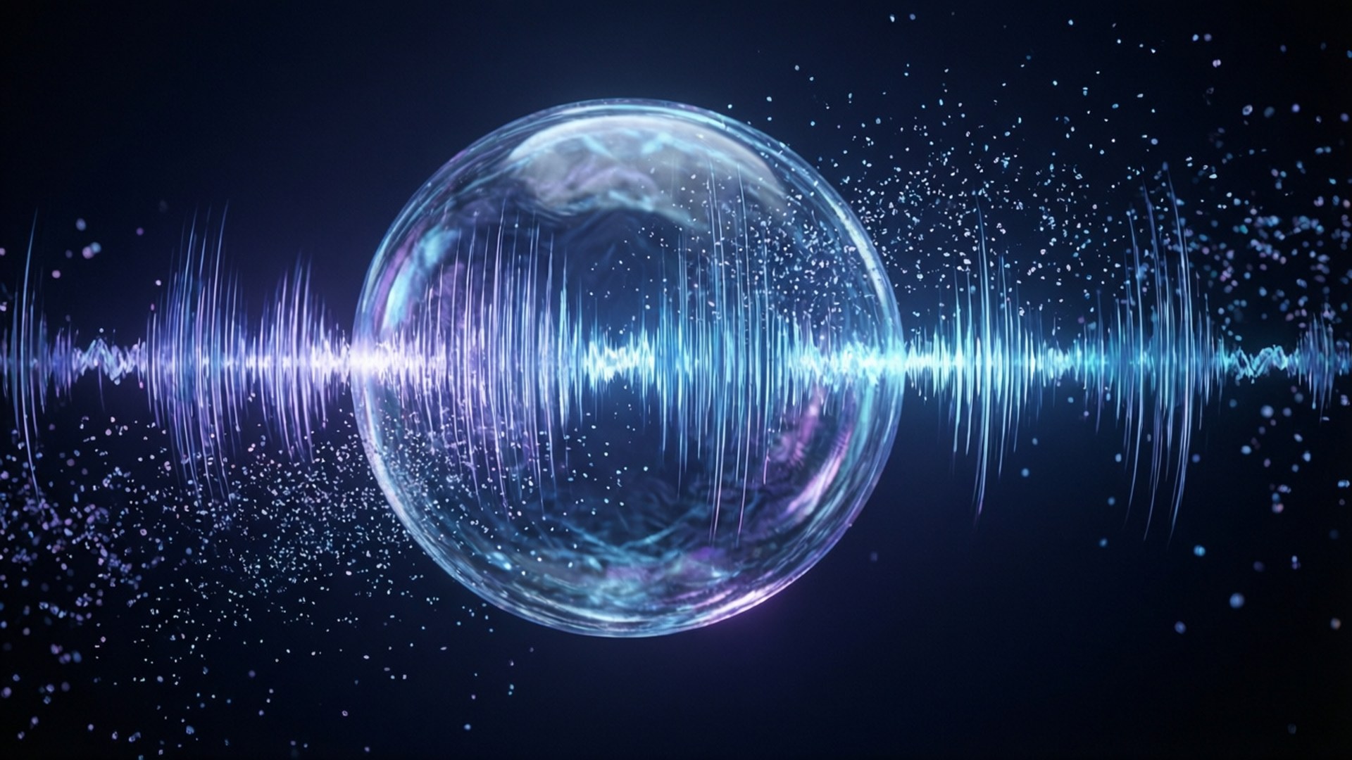 Dolby Atmos, 3D transparent sphere, sound waves, Full HD Desktop Wallpaper