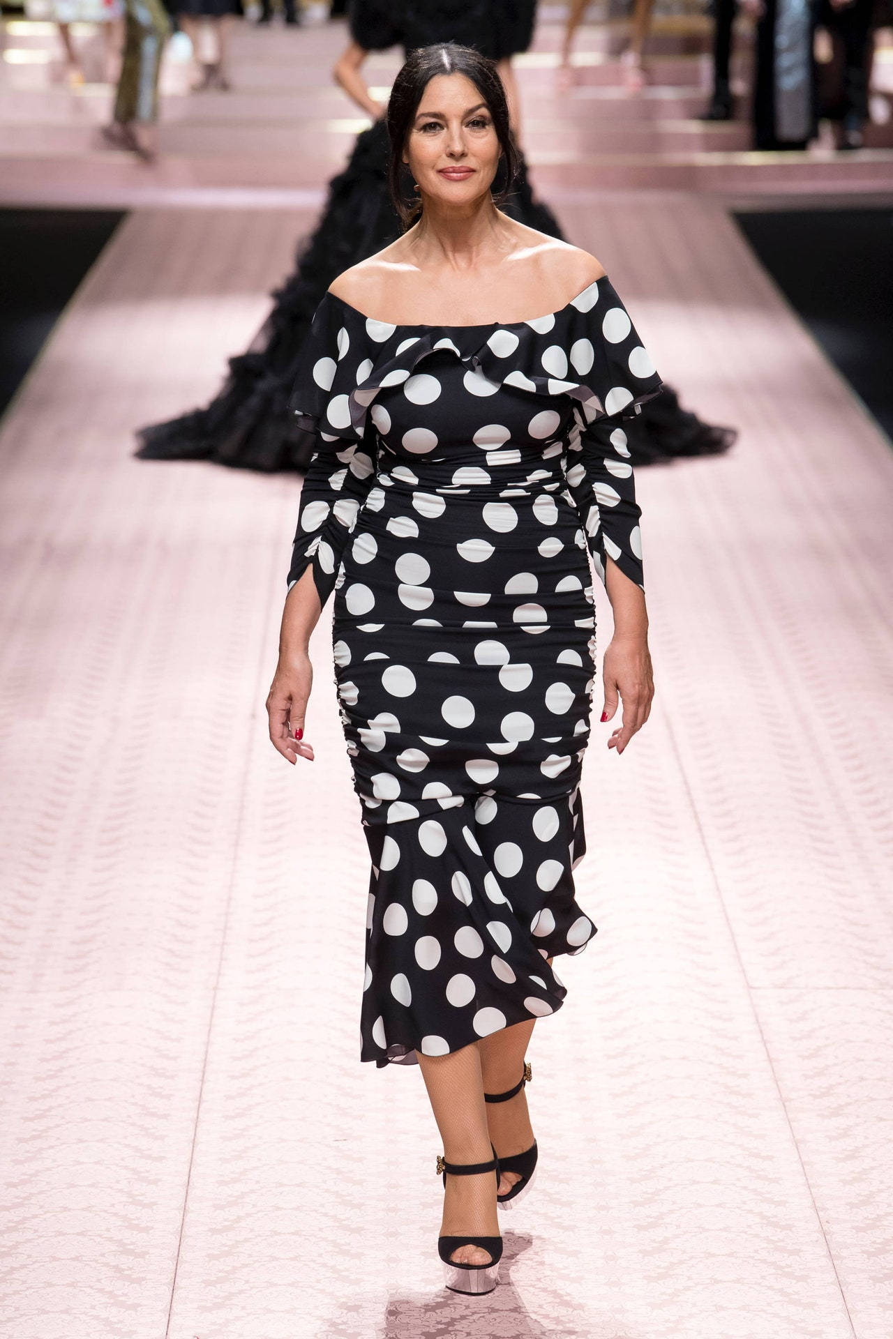 Dolce And Gabbana, black and white polka dot, off-the-shoulder dress, Full HD Phone Wallpaper
