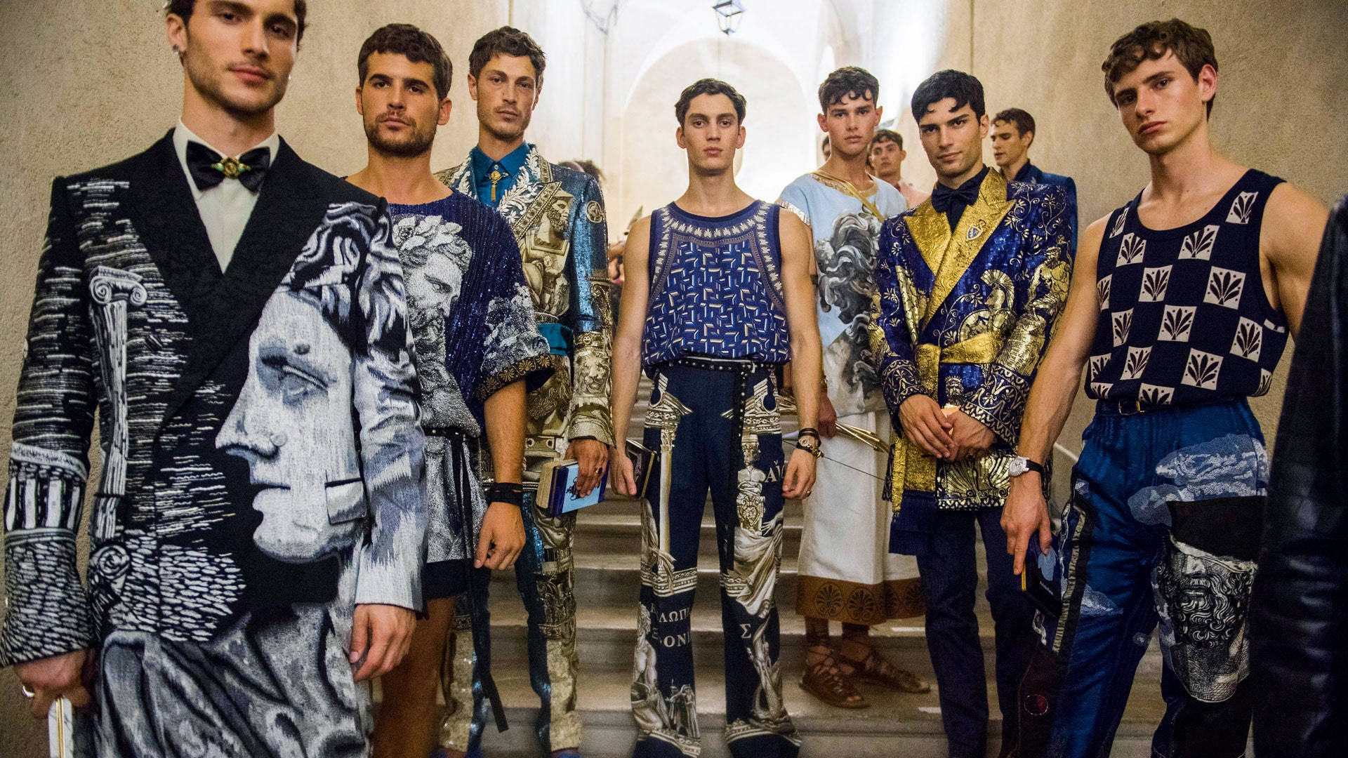 Dolce & Gabbana, classical-themed fashion, grand staircase, Full HD Desktop Wallpaper