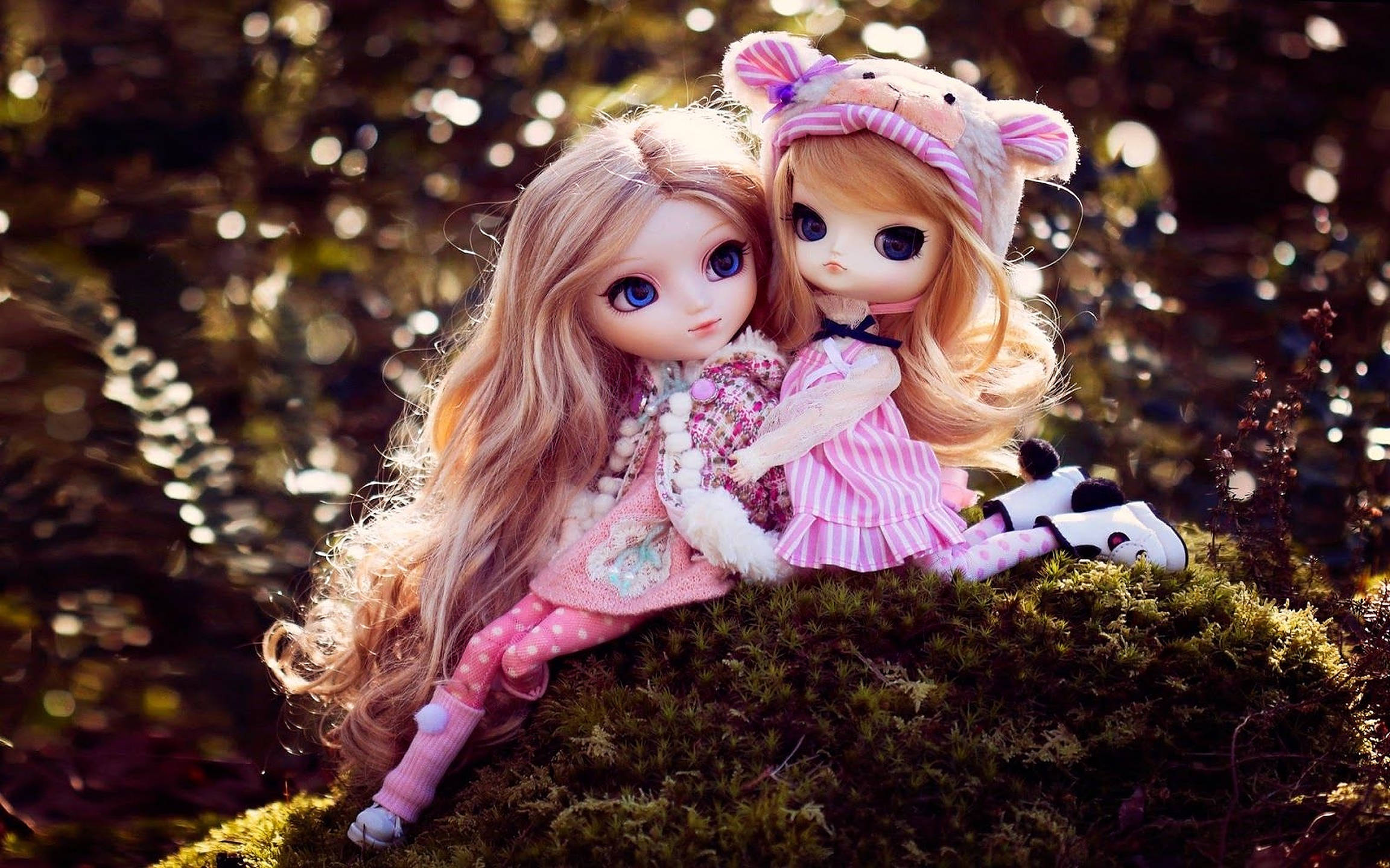 adorable pink dolls, long hair, pink outfits, Full HD Desktop Wallpaper