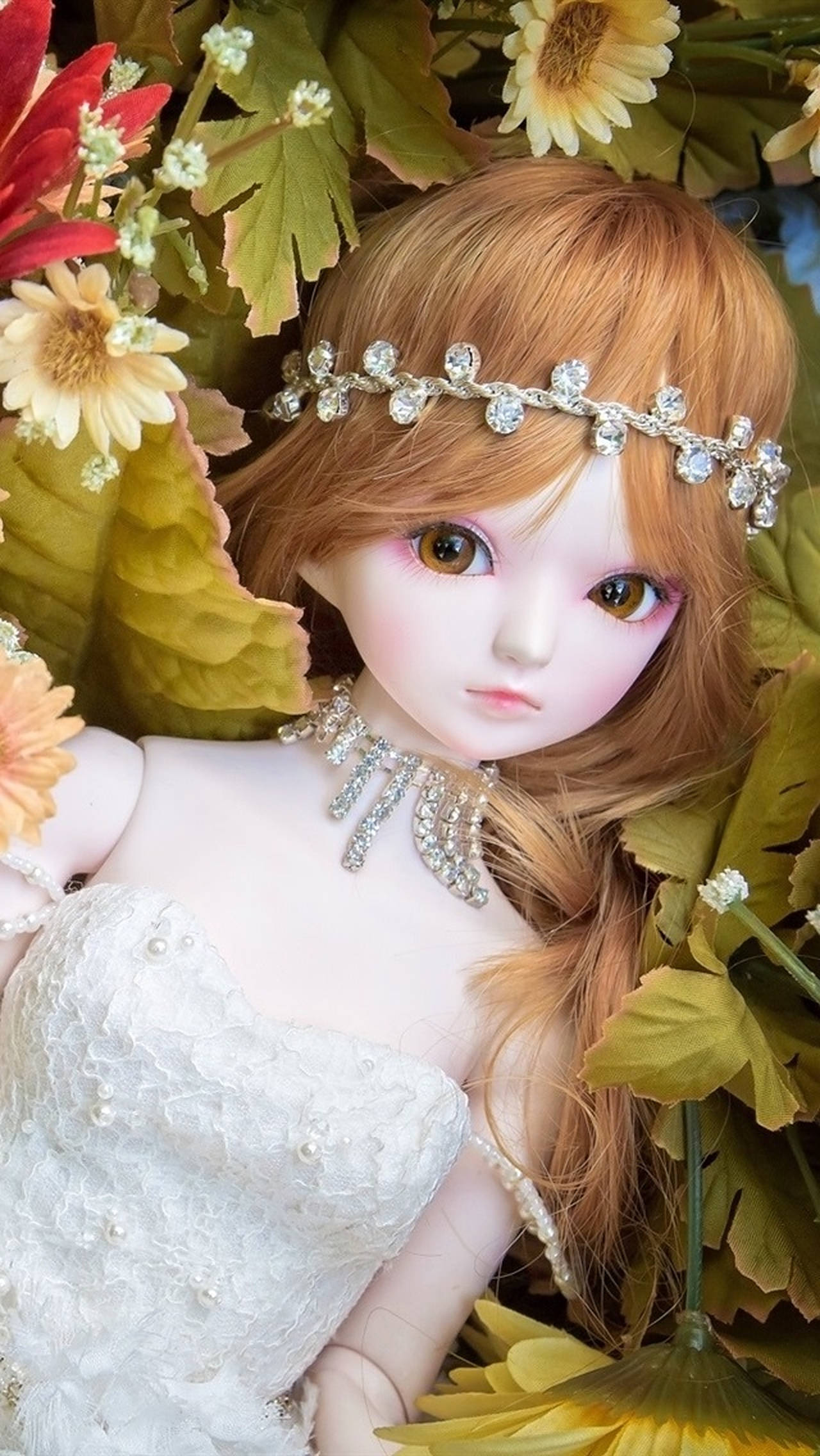 princess doll, amber eyes, jeweled headband, Full HD Phone Wallpaper