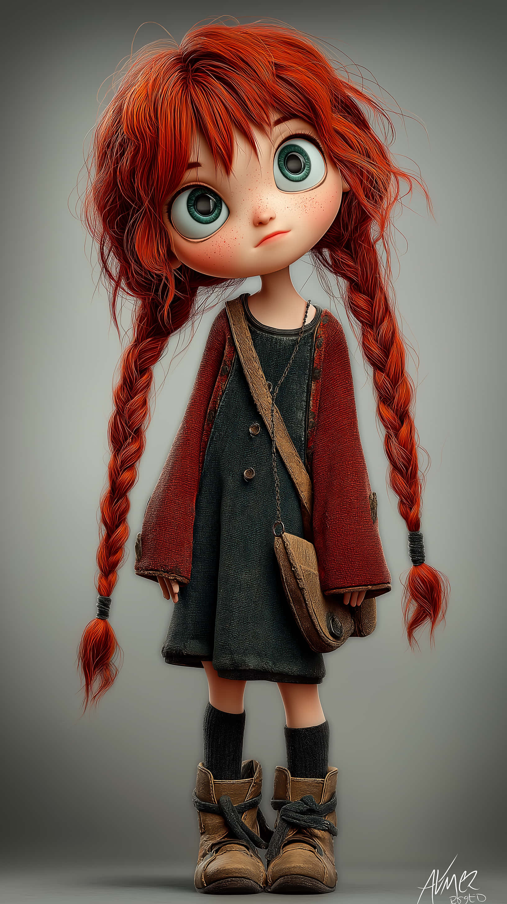 fiery red curly hair, big eyes, teal eyes, 2K Phone Wallpaper