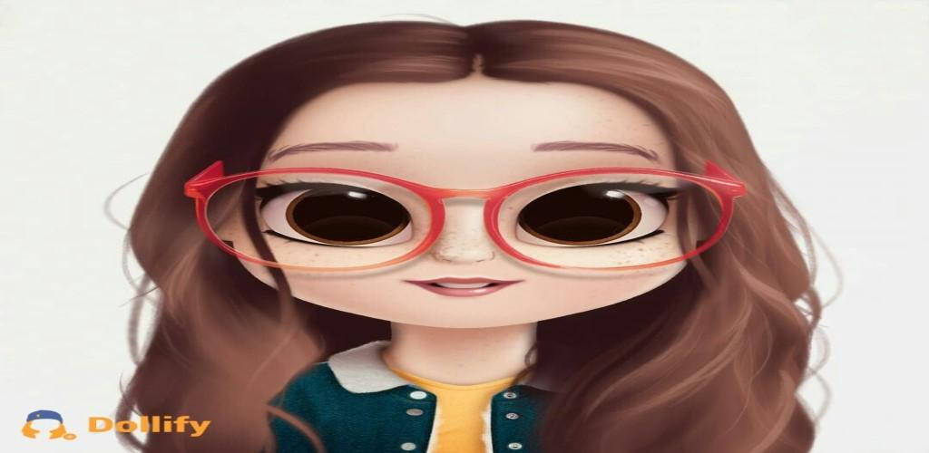 Dollify, stylized cartoon girl, long brown hair, SD Desktop Wallpaper