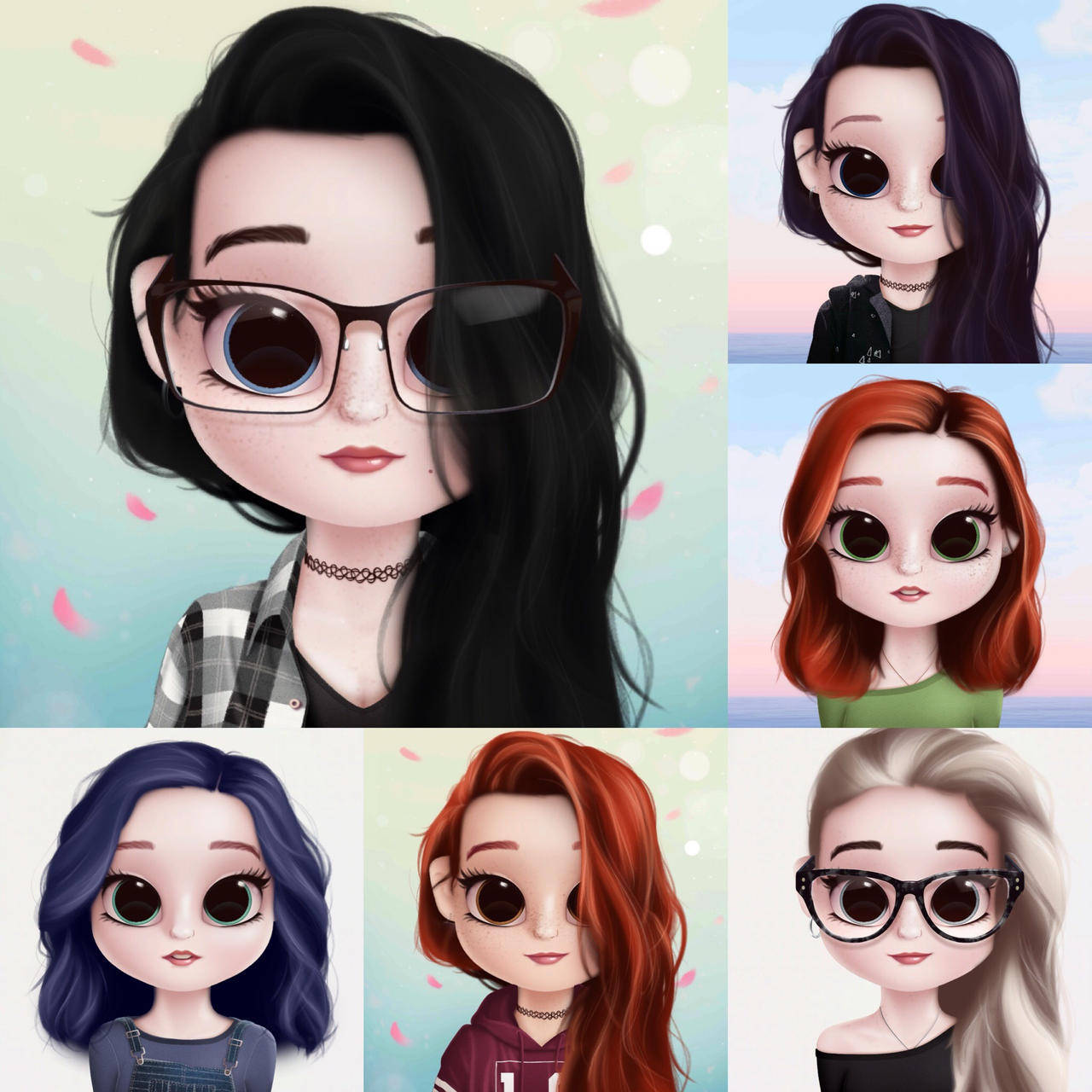 Dollify, anime girls, glasses, HD Desktop Wallpaper
