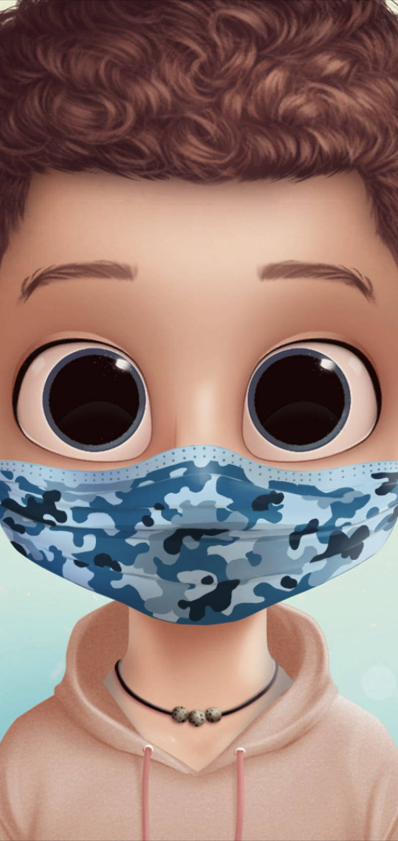 Dollify, blue camouflage face mask, cartoon boy, HD Phone Wallpaper