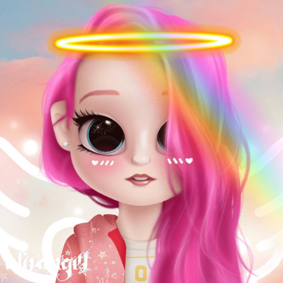 Dollify, anime girl, rainbow hair, SD Desktop Wallpaper