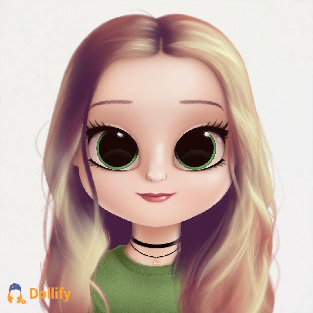 Dollify, anime girl, oversized green eyes, SD Desktop Wallpaper