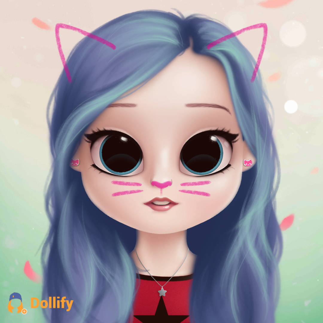 blue hair, pink cat ears, whiskers, SD Desktop Wallpaper