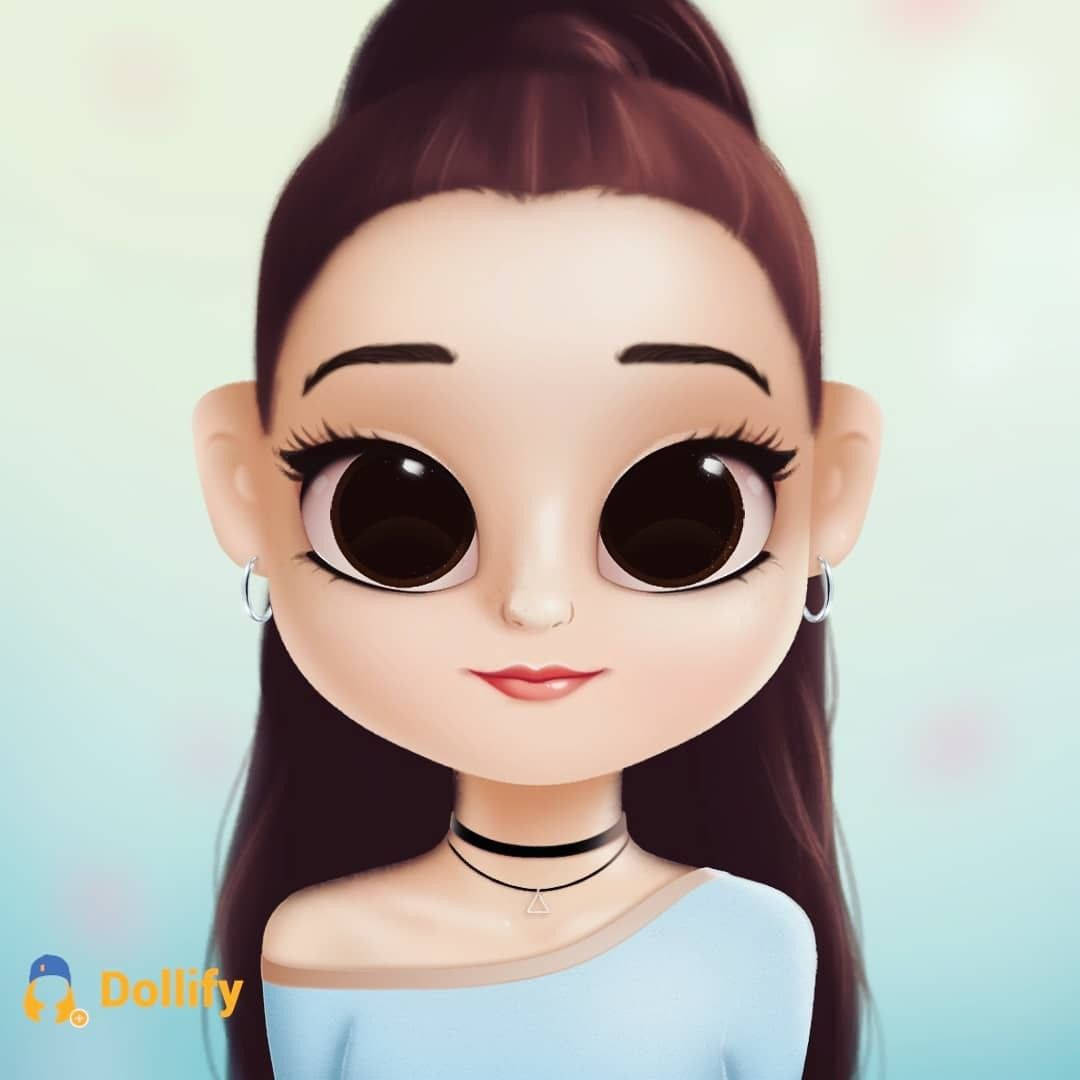 doll-like girl, large expressive eyes, brown hair in a high bun, SD Desktop Wallpaper