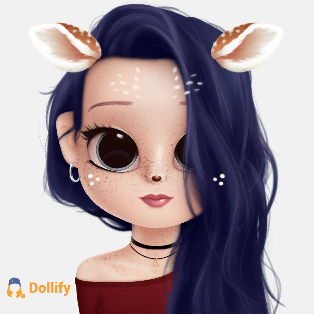 Dollify, anime-style girl, dark blue hair, SD Desktop Wallpaper