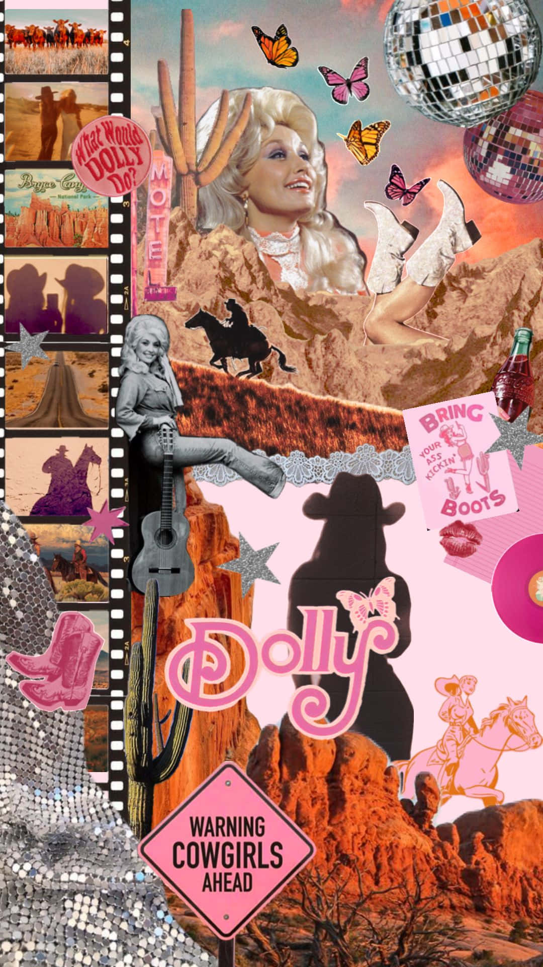 Dolly Parton, butterflies, disco balls, Full HD Phone Wallpaper
